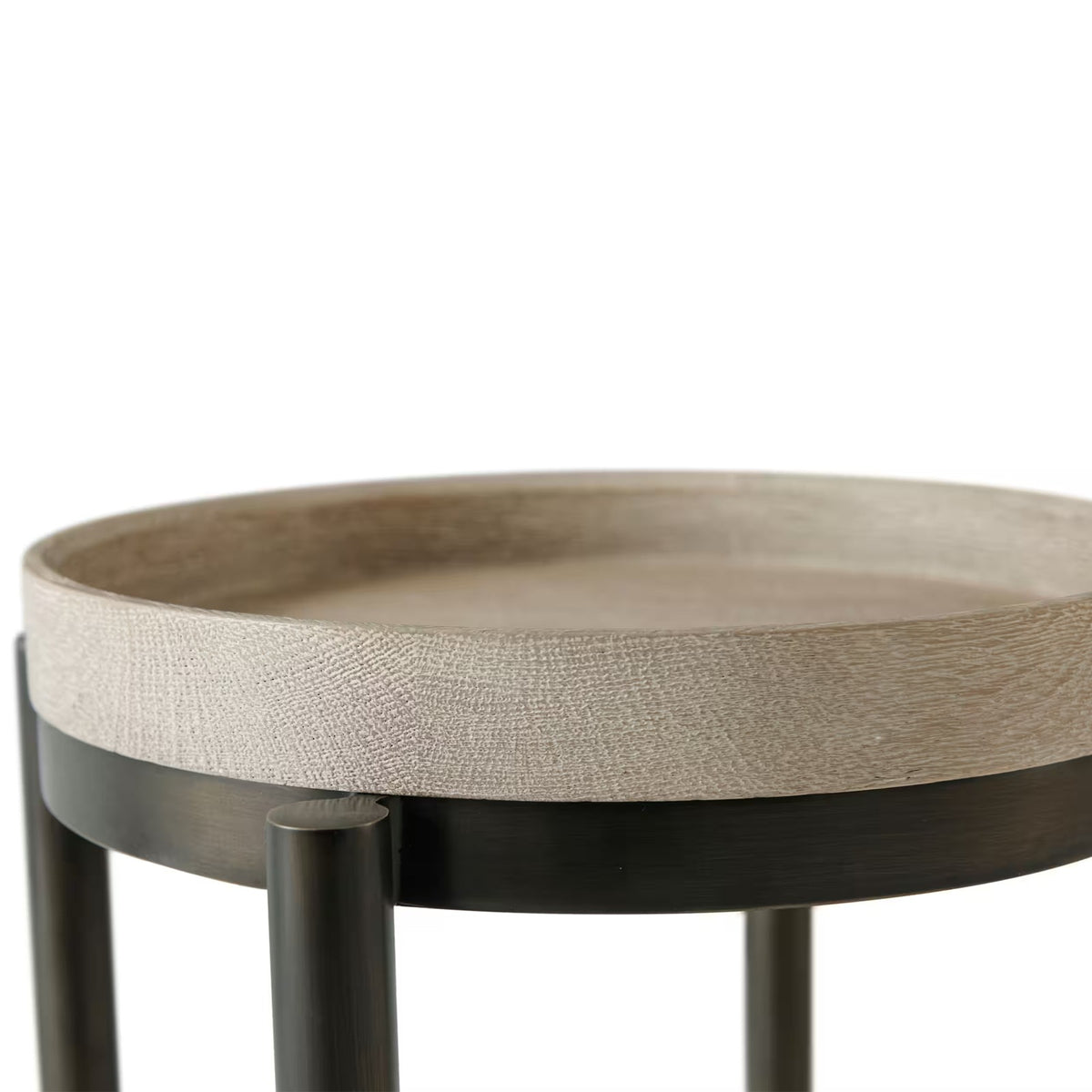 Repose Iron Drink Table in Grey Oak by Theodore Alexander