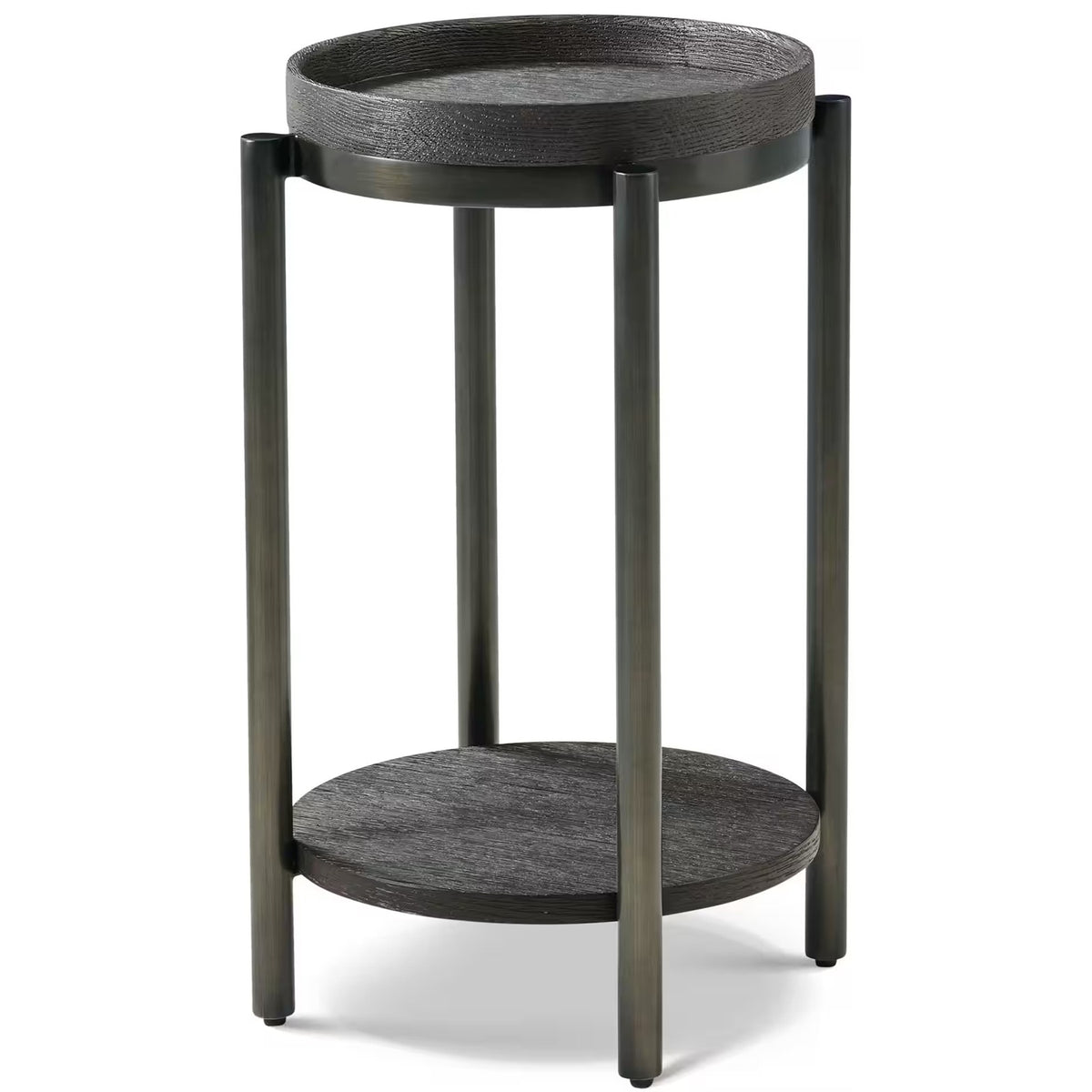 Repose Iron Drink Table in Charcoal Oak by Theodore Alexander