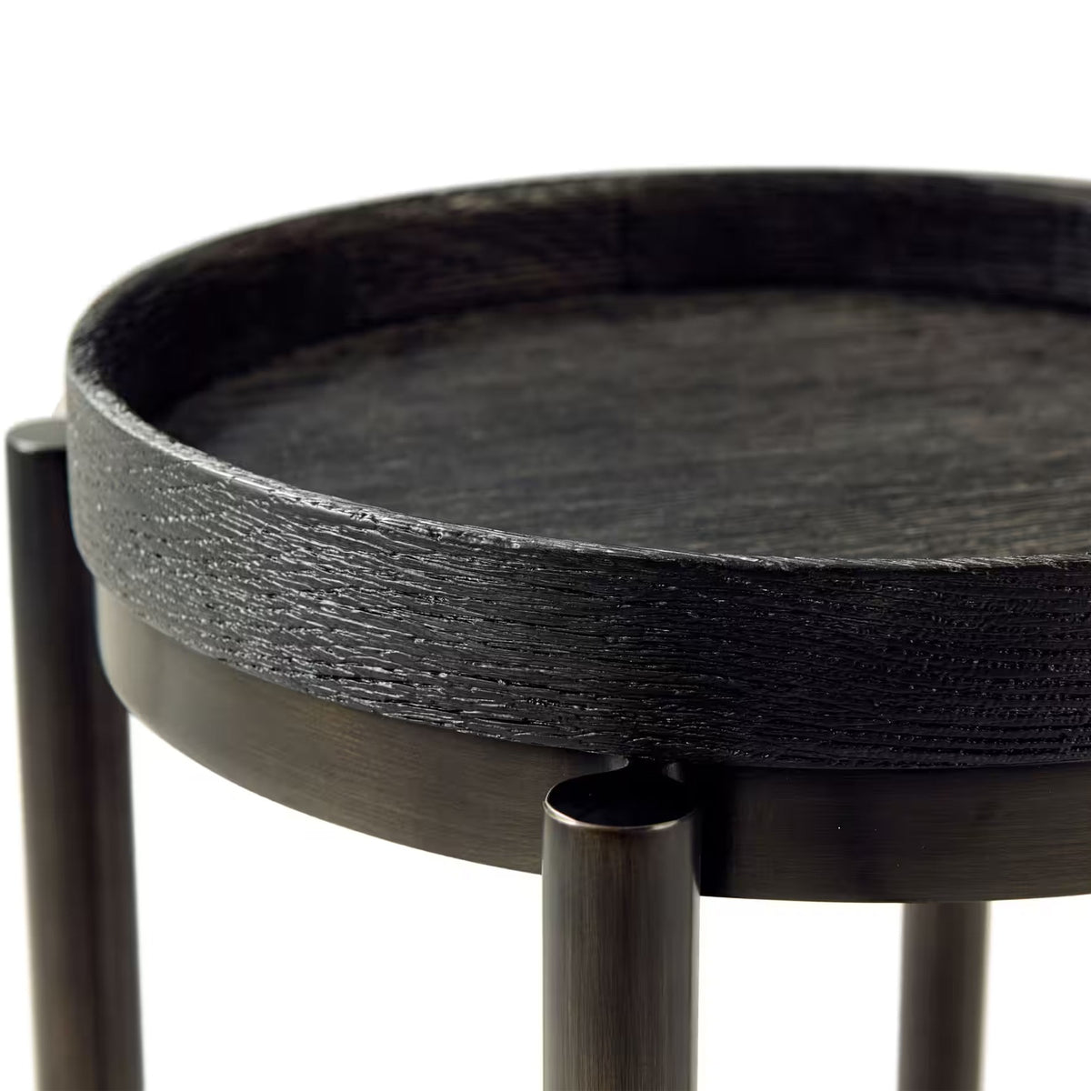 Repose Iron Drink Table in Charcoal Oak by Theodore Alexander