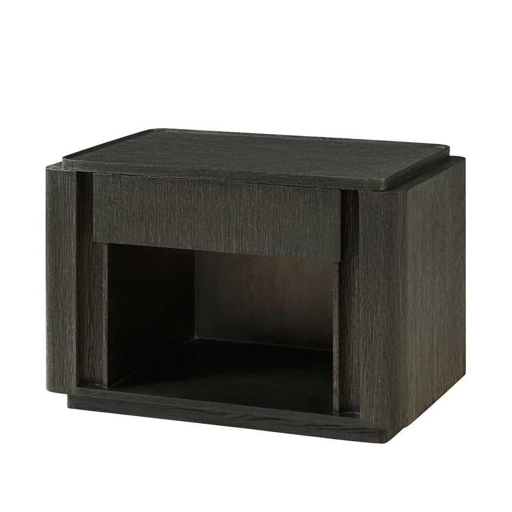 Repose Open Bedside Table in Charcoal Oak by Theodore Alexander