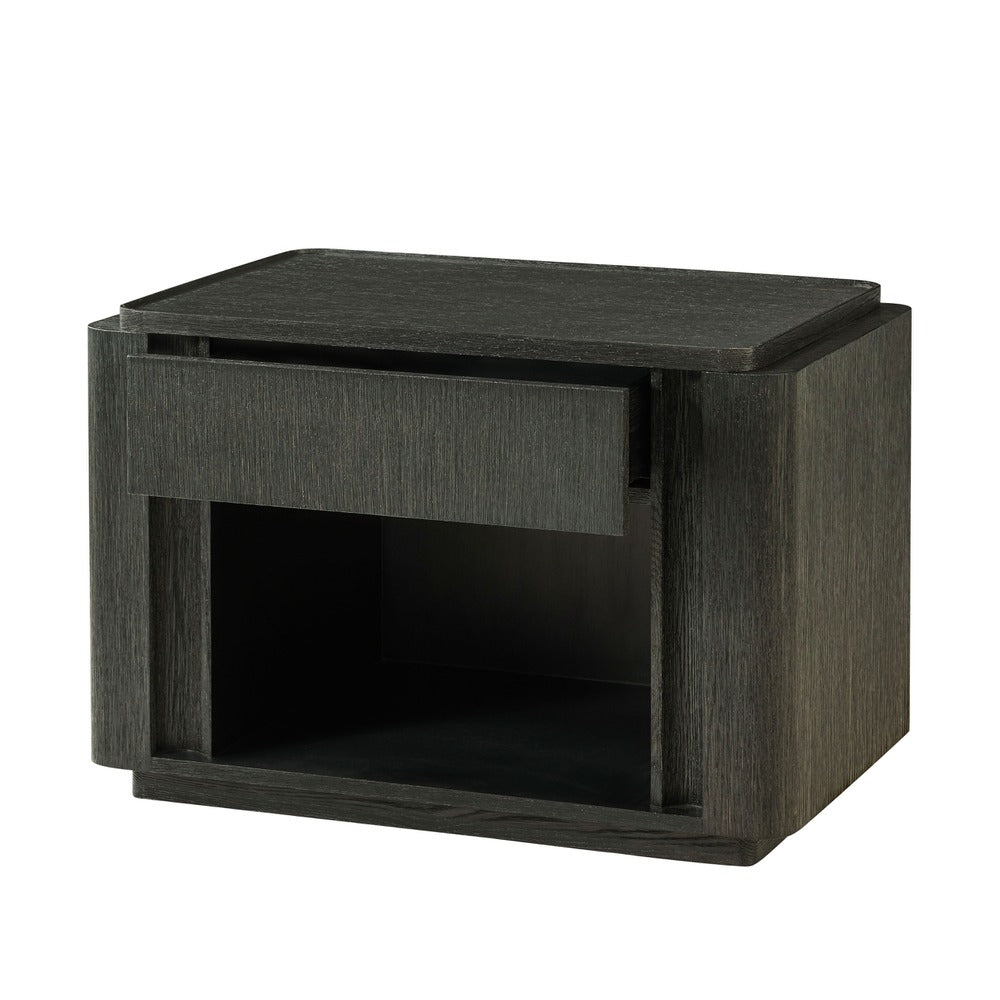 Repose Open Bedside Table in Charcoal Oak by Theodore Alexander