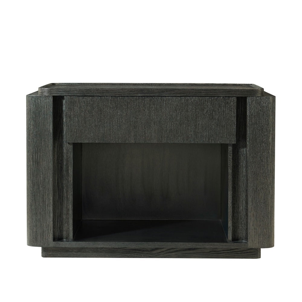 Repose Open Bedside Table in Charcoal Oak by Theodore Alexander