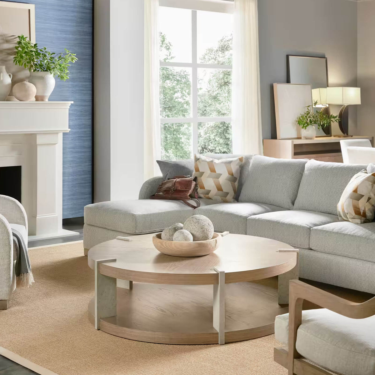 Catalina Round Coffee Table in Dune by Theodore Alexander