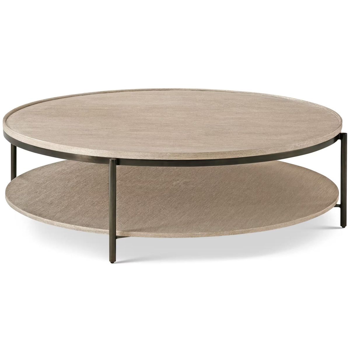 Repose Round Coffee Table in Grey Oak by Theodore Alexander