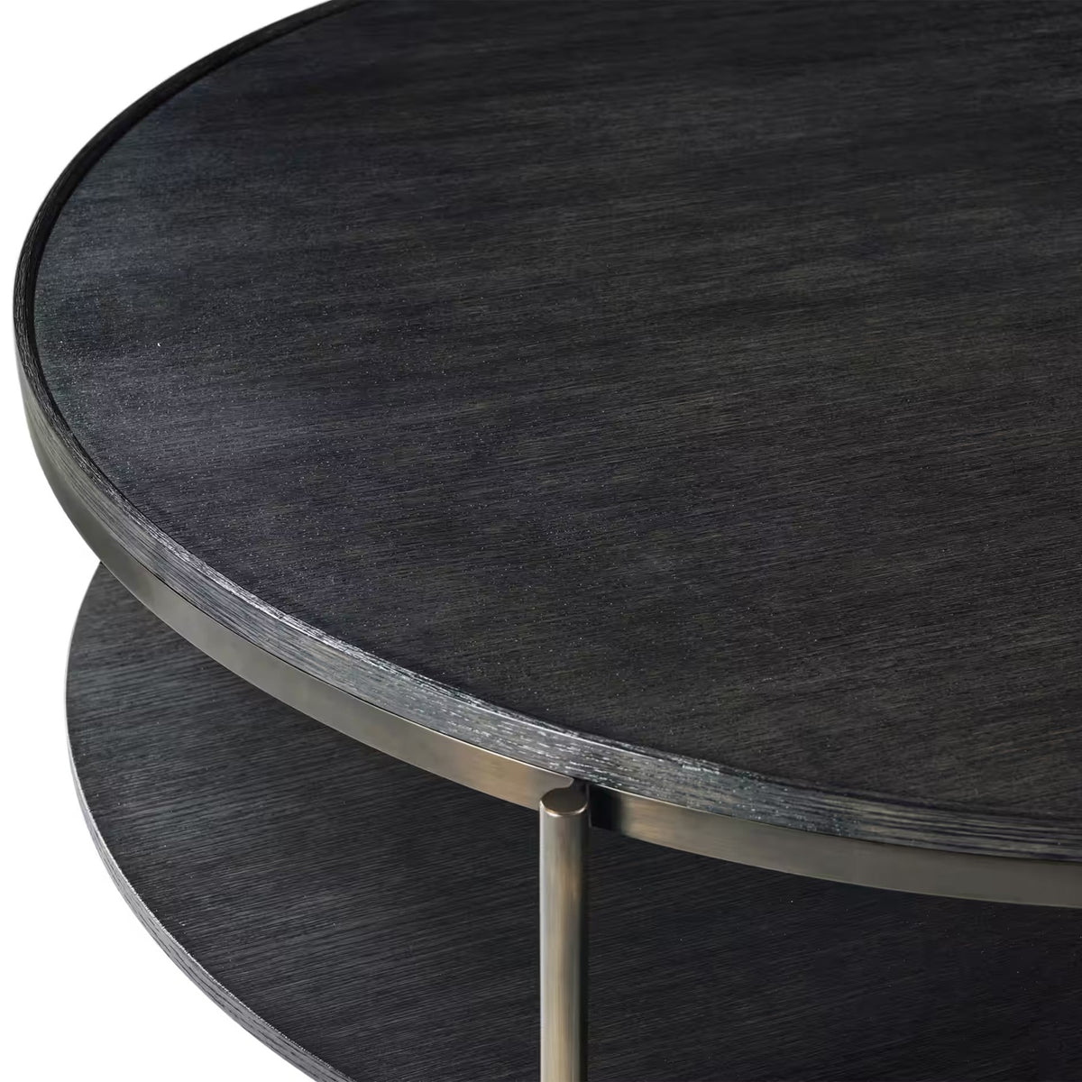 Repose Round Coffee Table in Charcoal Oak by Theodore Alexander