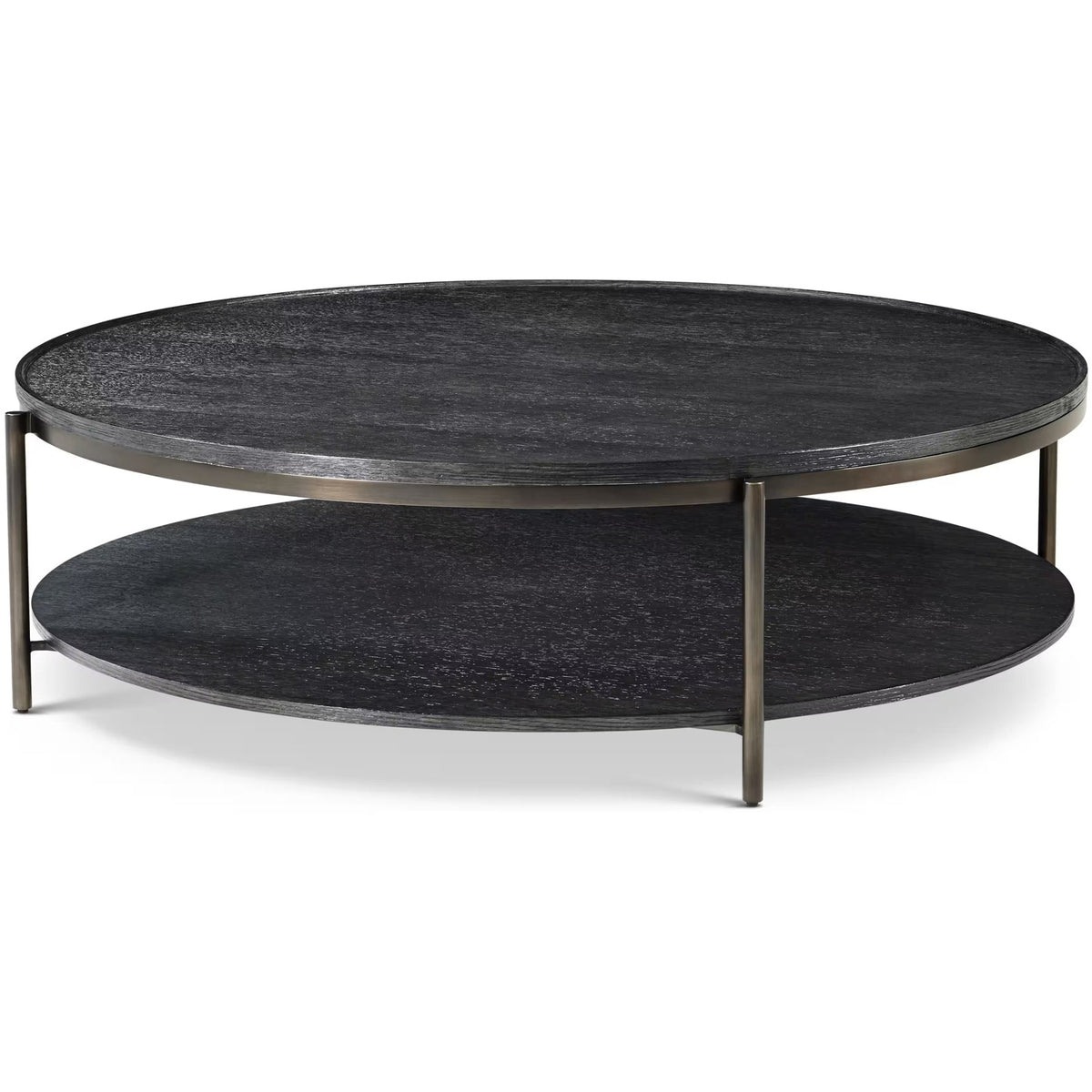 Repose Round Coffee Table in Charcoal Oak by Theodore Alexander