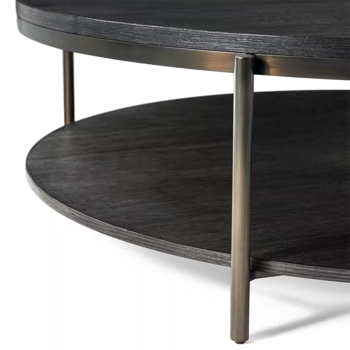 Repose Round Coffee Table in Charcoal Oak by Theodore Alexander