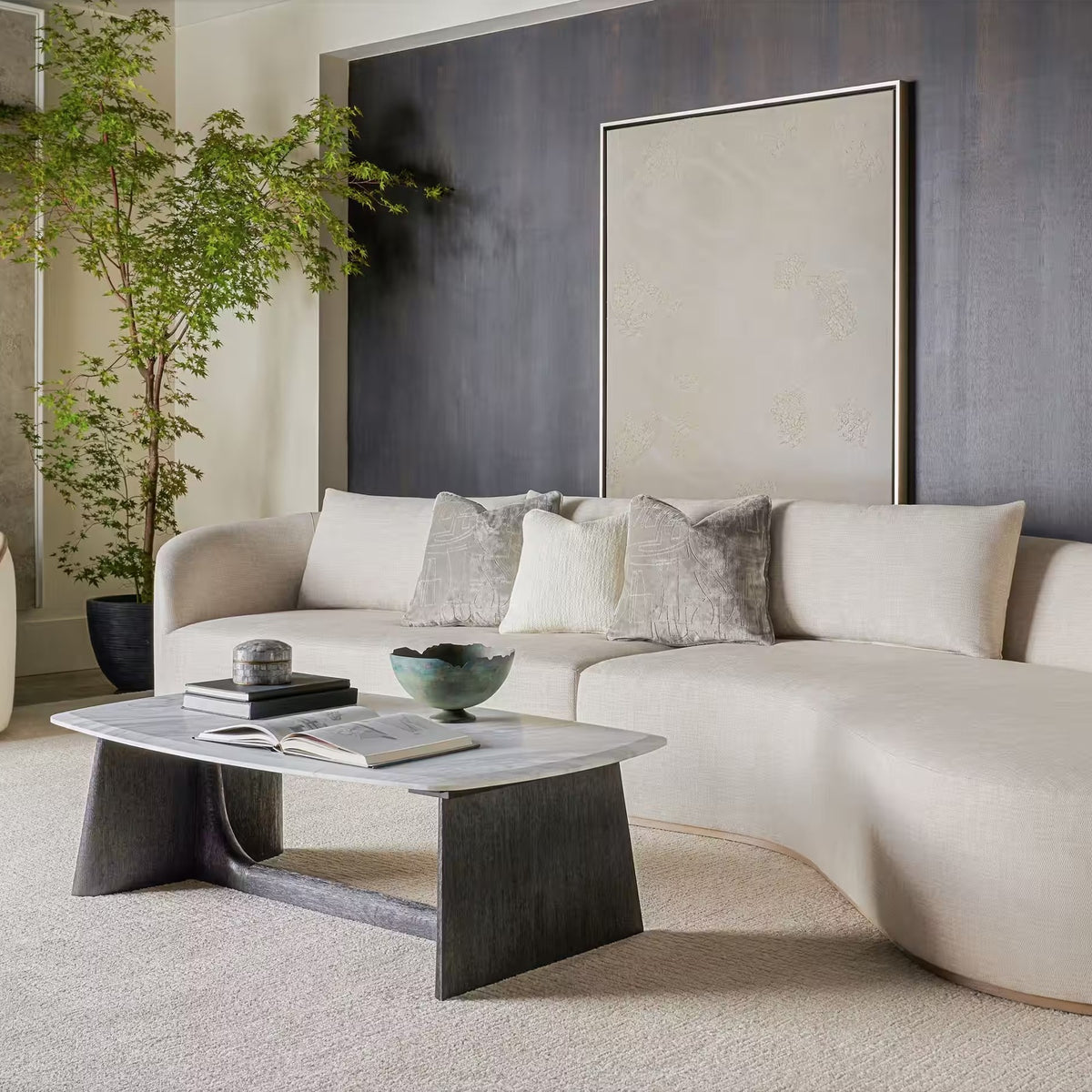 Repose Coffee Table in Charcoal Oak with Marble Top by Theodore Alexander
