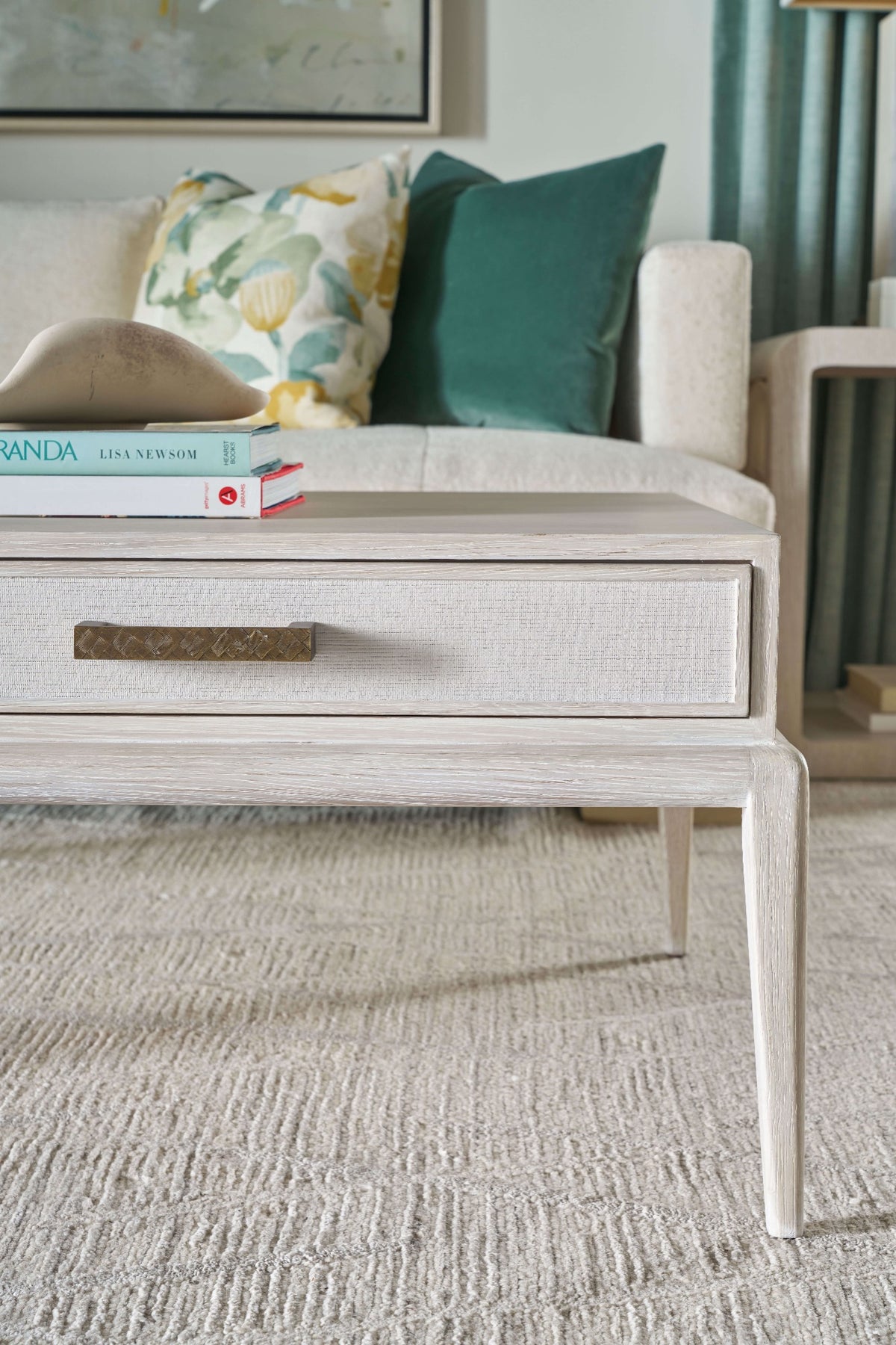 Singer Coffee Table with Wallpaper Drawer Fronts by Theodore Alexander