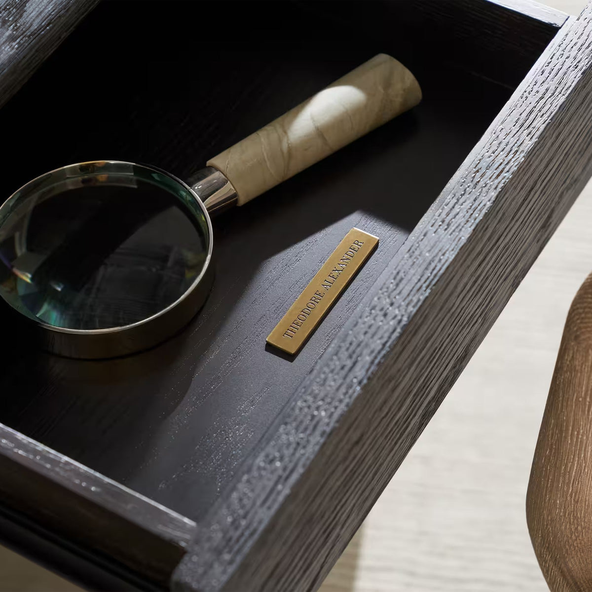 Repose Wooden Desk in Charcoal Oak by Theodore Alexander
