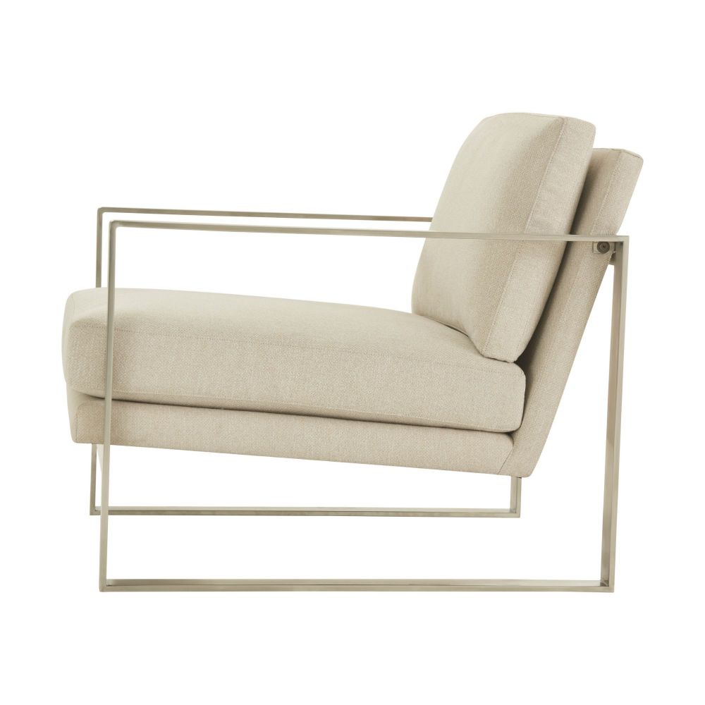 Bower Club Chair in Kendal Linen with Stainless Steel Leg by Theodore Alexander