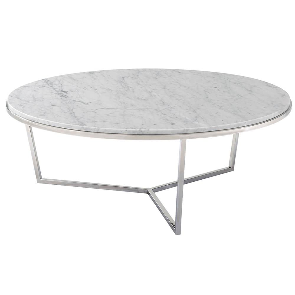 Large Round Coffee Table Fisher in Marble & Nickel by Theodore Alexander