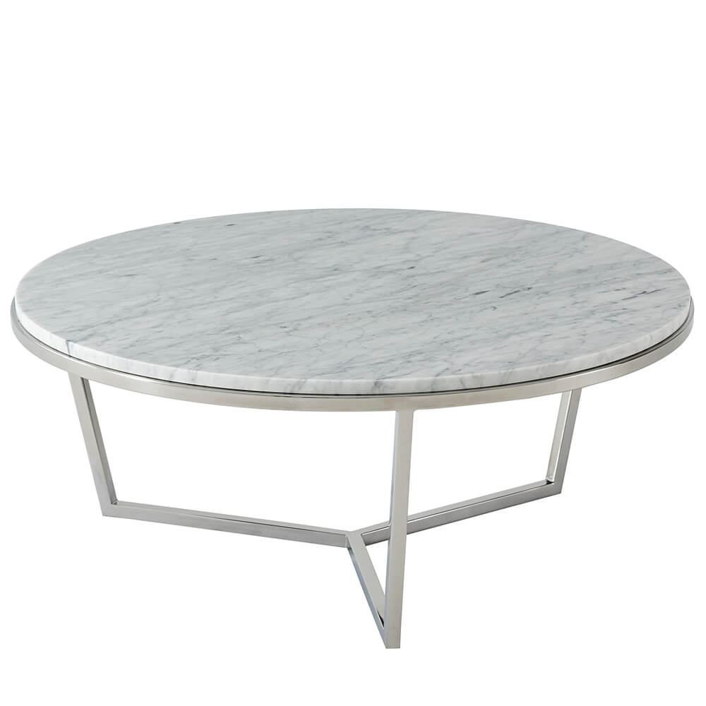 Small Round Coffee Table Fisher in Marble & Nickel by Theodore Alexander