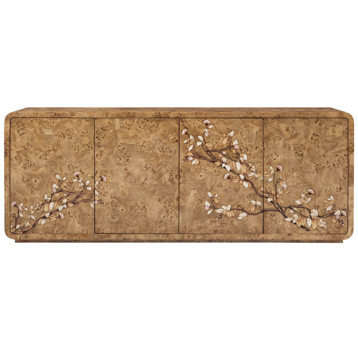 Perch Burl Large Sideboard with Floral Marquetry by Theodore Alexander
