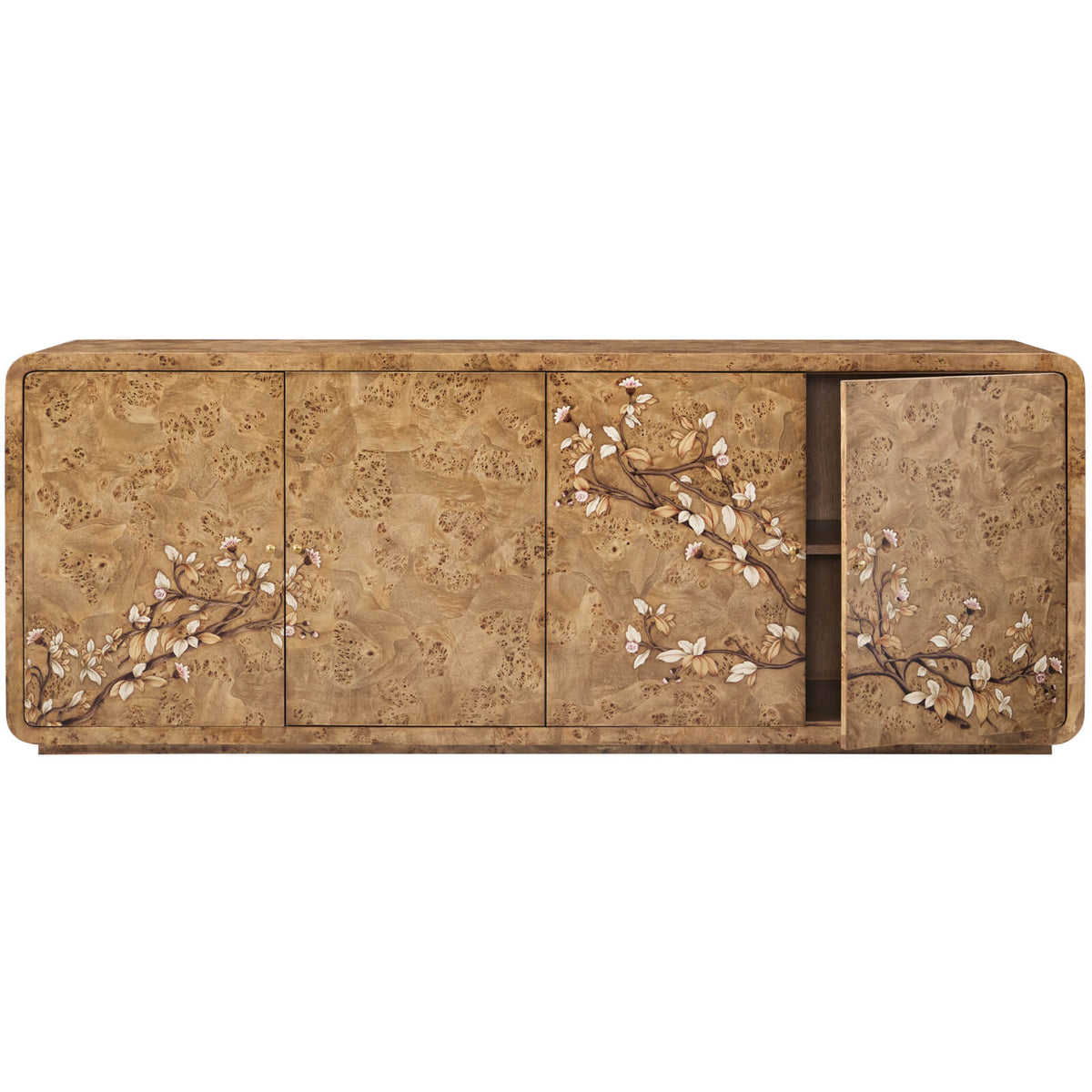 Perch Burl Large Sideboard with Floral Marquetry by Theodore Alexander