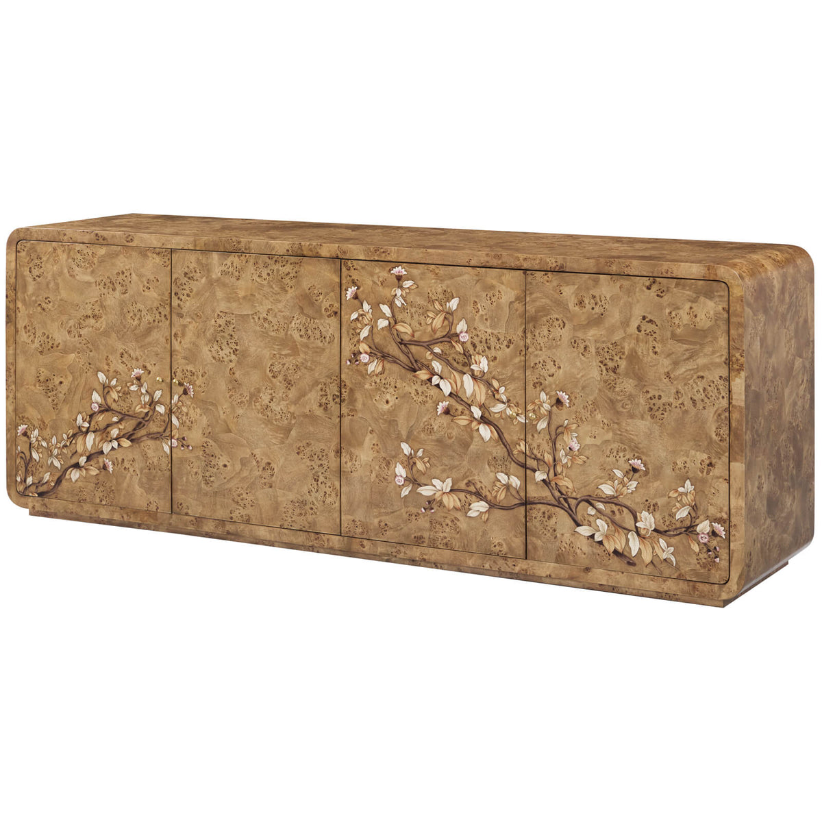 Perch Burl Large Sideboard with Floral Marquetry by Theodore Alexander