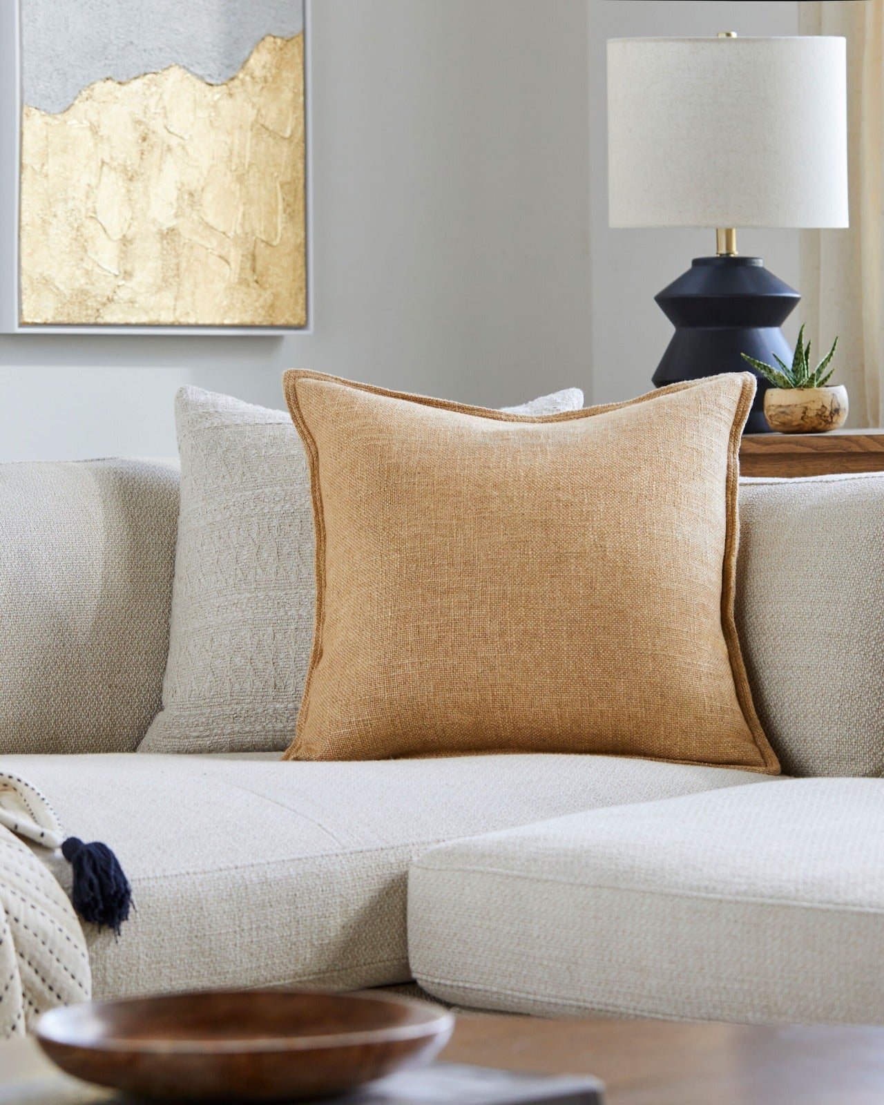 Thurman Woven Cushion in Tan by Keiichi
