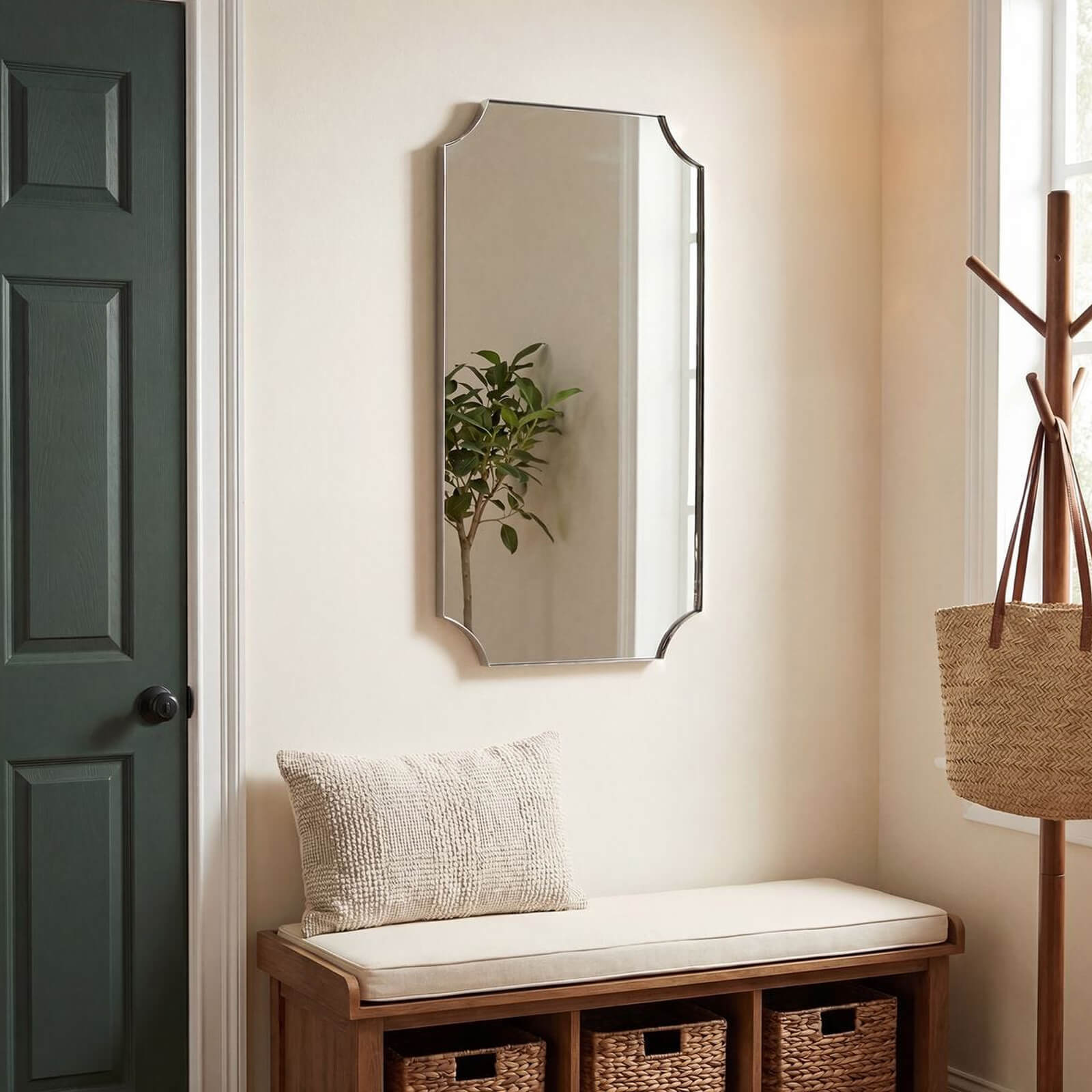 Lennox Scalloped Corner Mirror in Polished Nickel by Uttermost