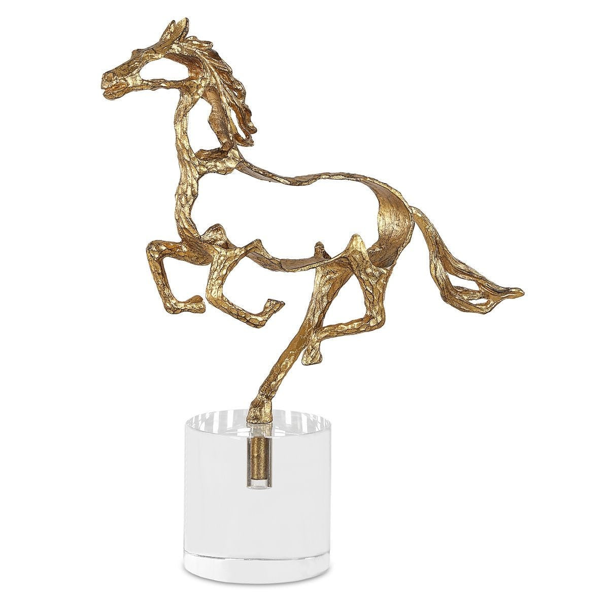 Gallop Brass Horse Sculpture on Crystal Base by Uttermost