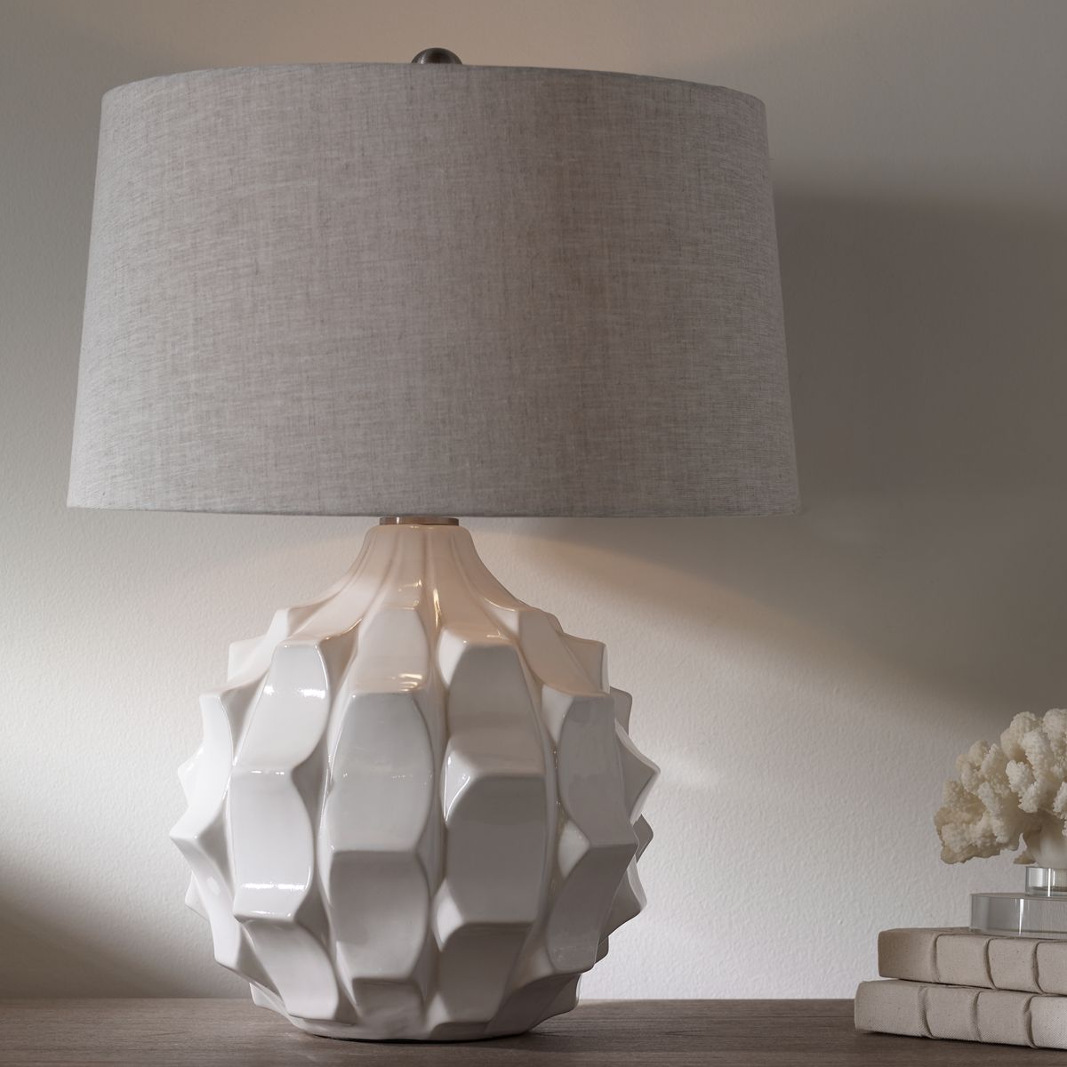 Guerina Scalloped Lamp - White by Uttermost