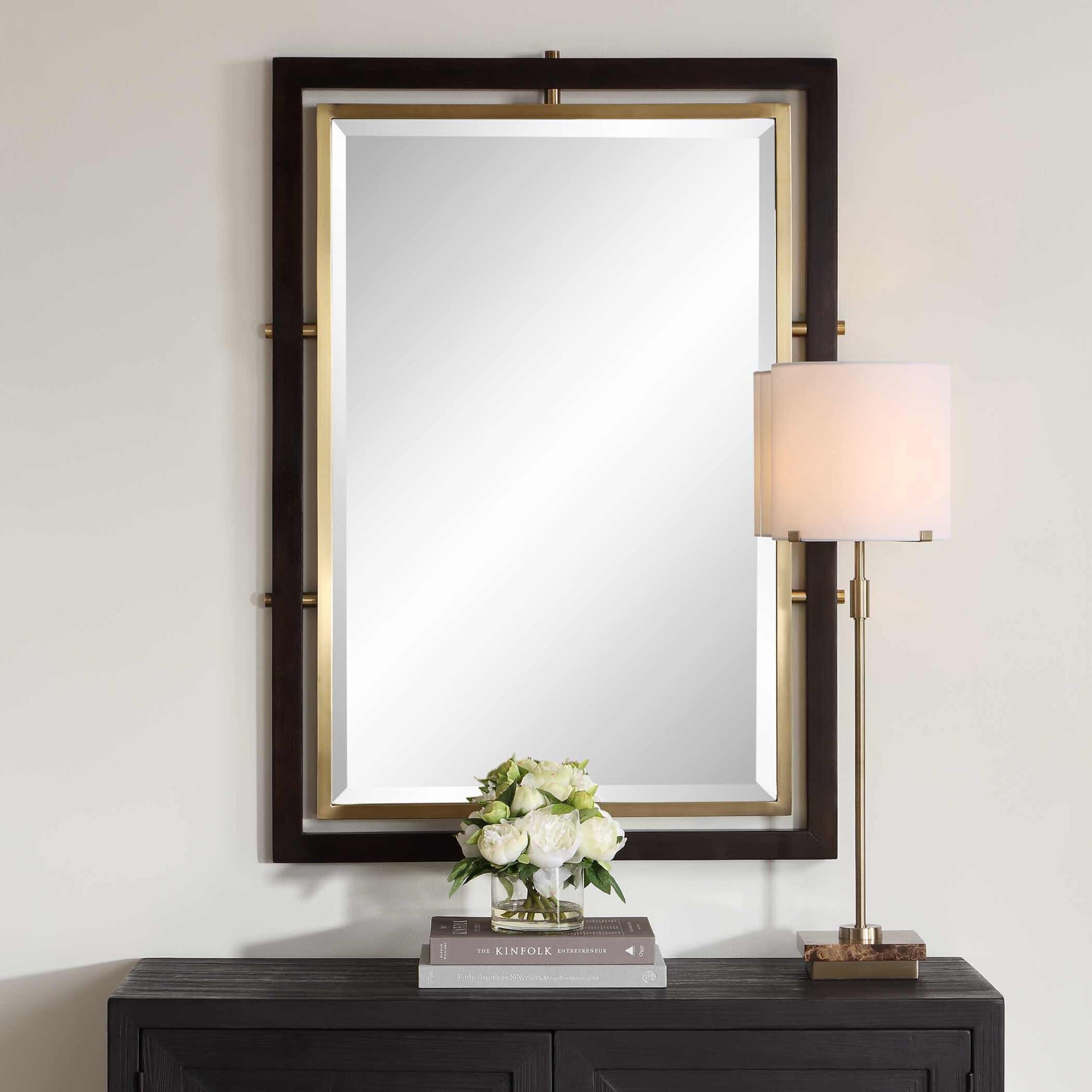 Bach Walnut & Brass Rectangle Mirror by Uttermost