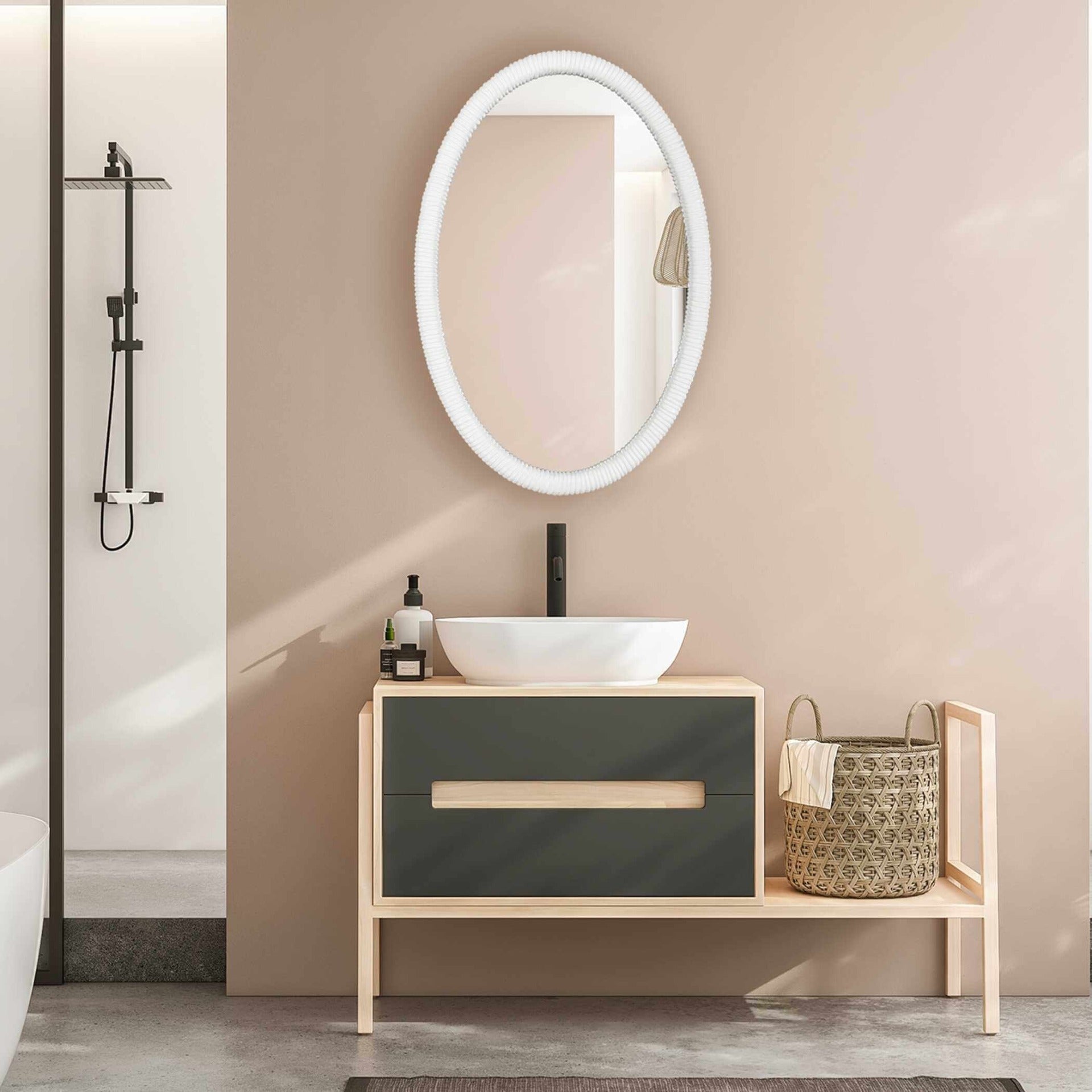 Bali White Ribbed Oval Mirror by Uttermost