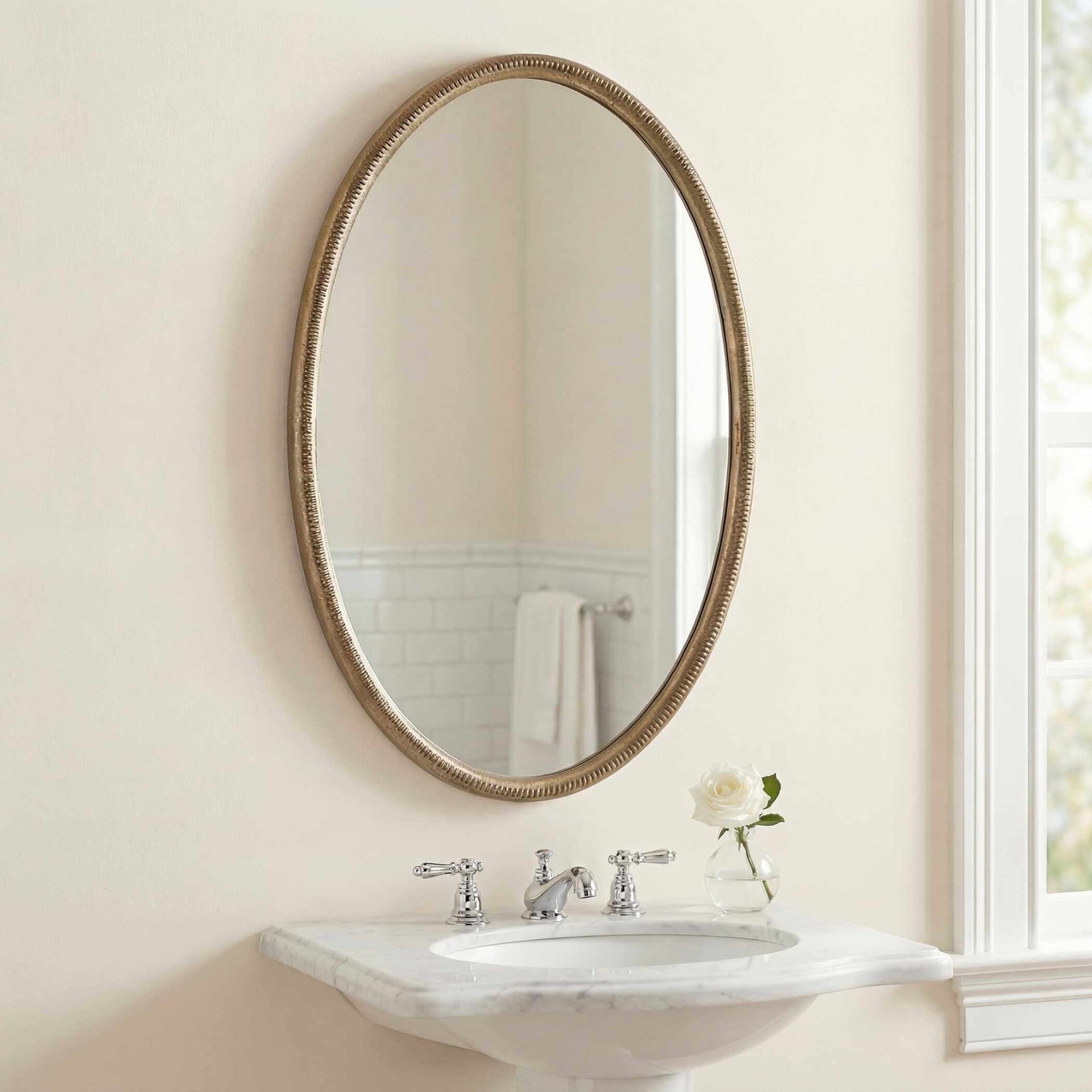 Ellis Beaded Brass Oval Mirror by Uttermost