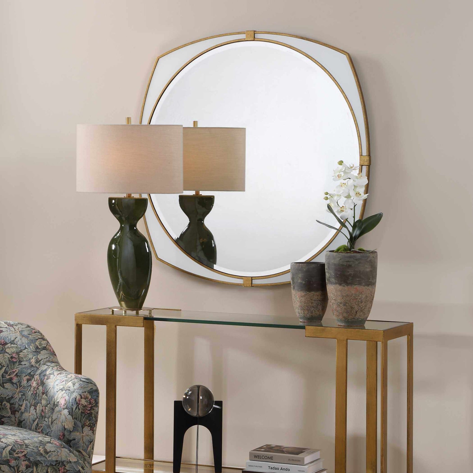 Estella White Round Mirror by Uttermost