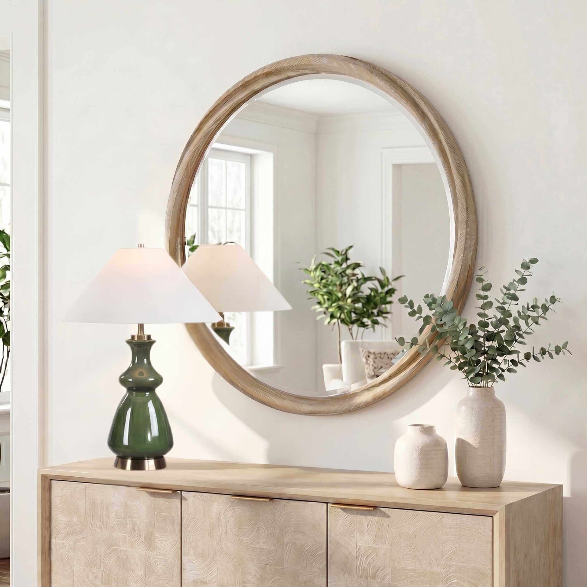 Landry Round Light Wood Mirror by Uttermost