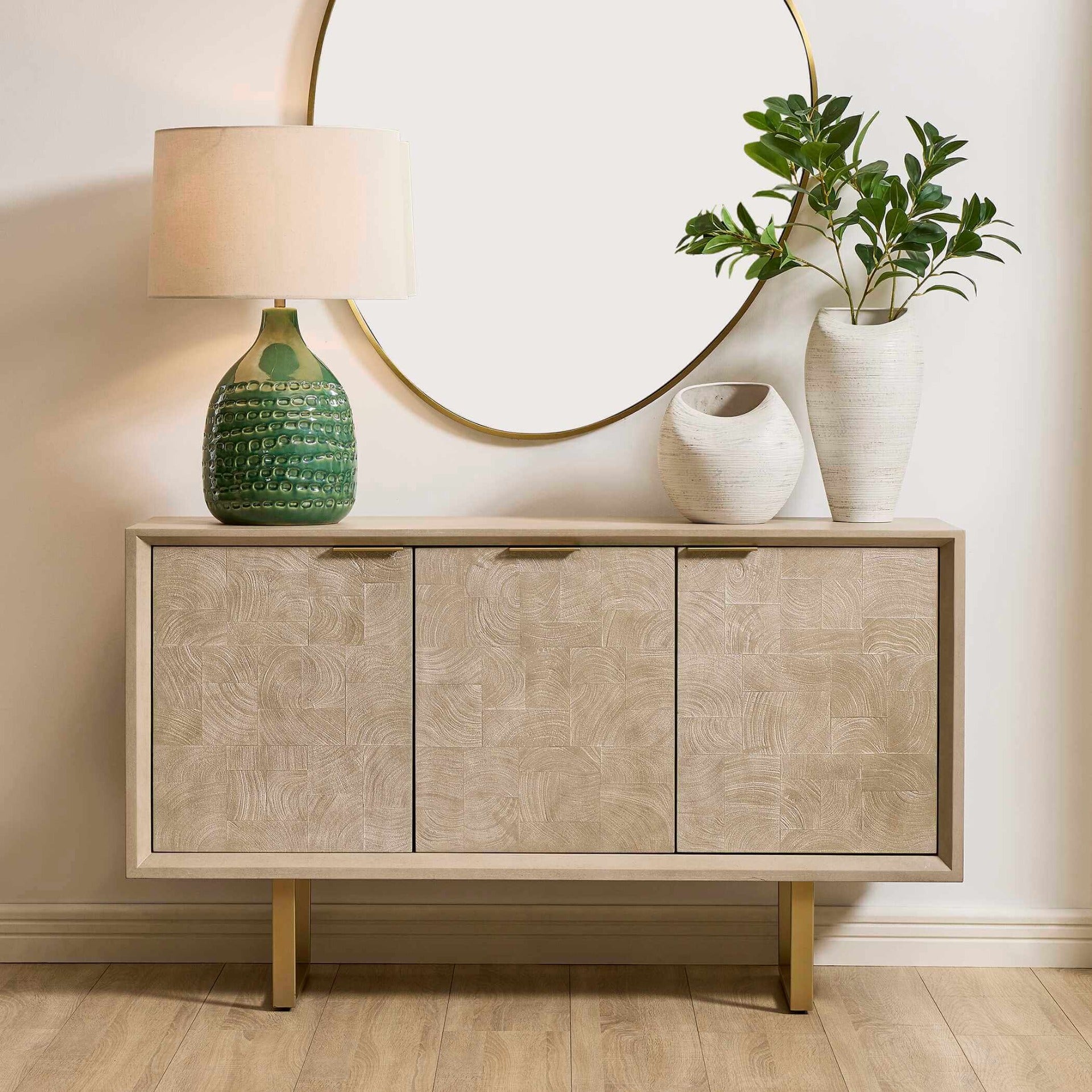 Maeva 3 Door Light Wood Cabinet by Uttermost