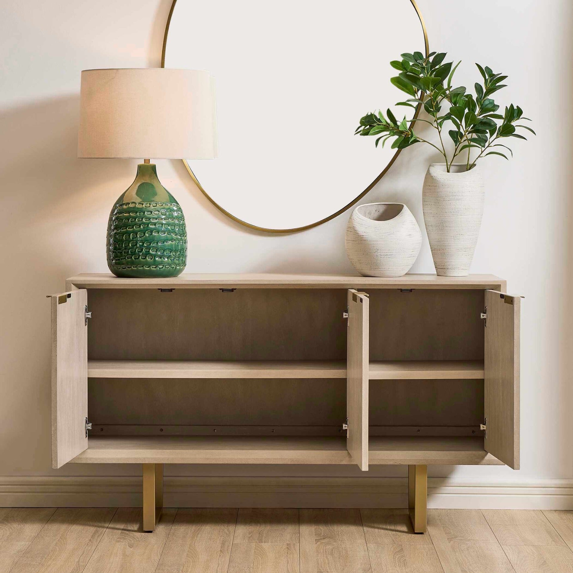 Maeva 3 Door Light Wood Cabinet by Uttermost