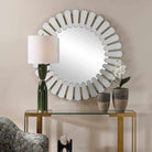 Miran White Glass Round Mirror by Uttermost