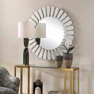 Miran White Glass Round Mirror by Uttermost