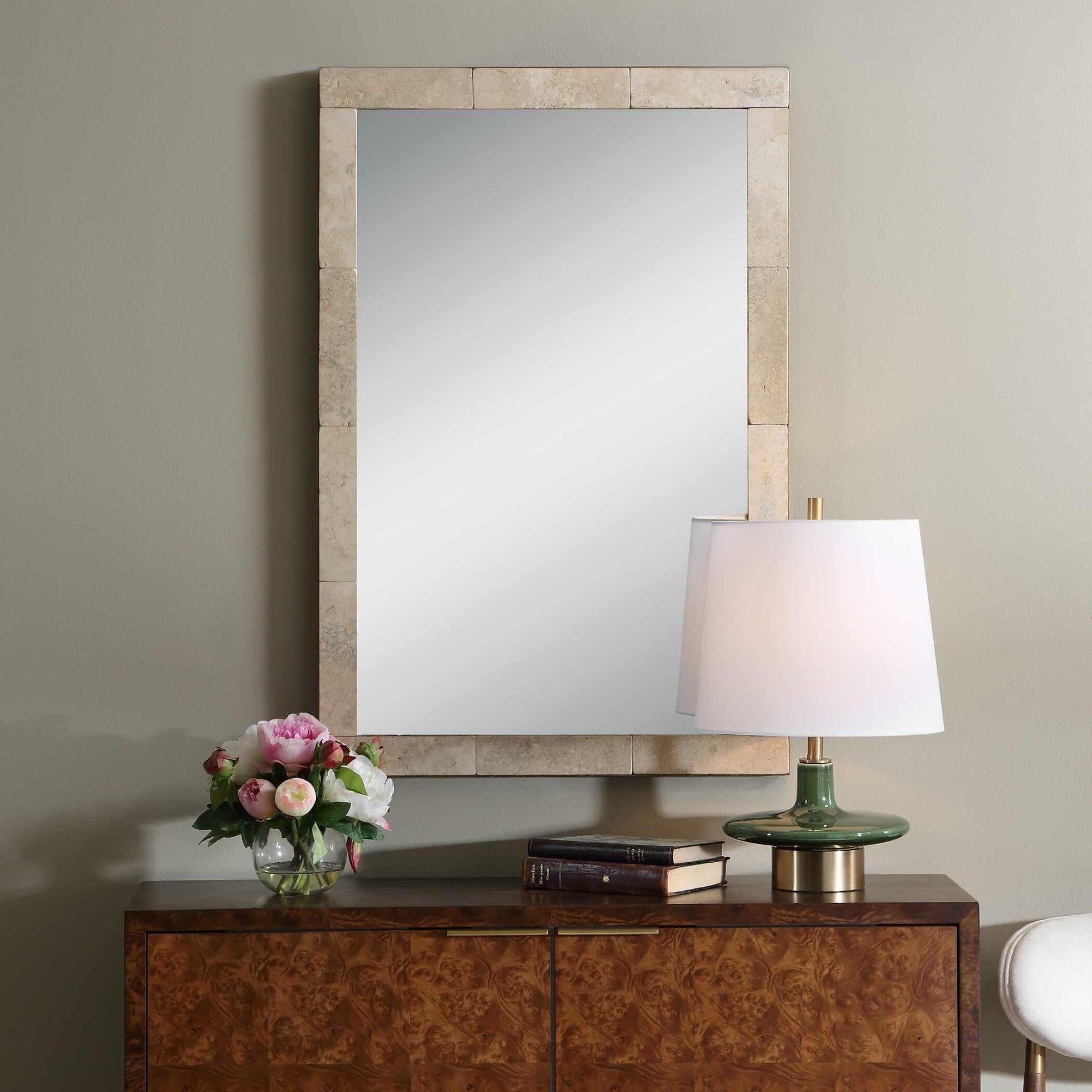 Pave Rectangular Travertine Mirror by Uttermost