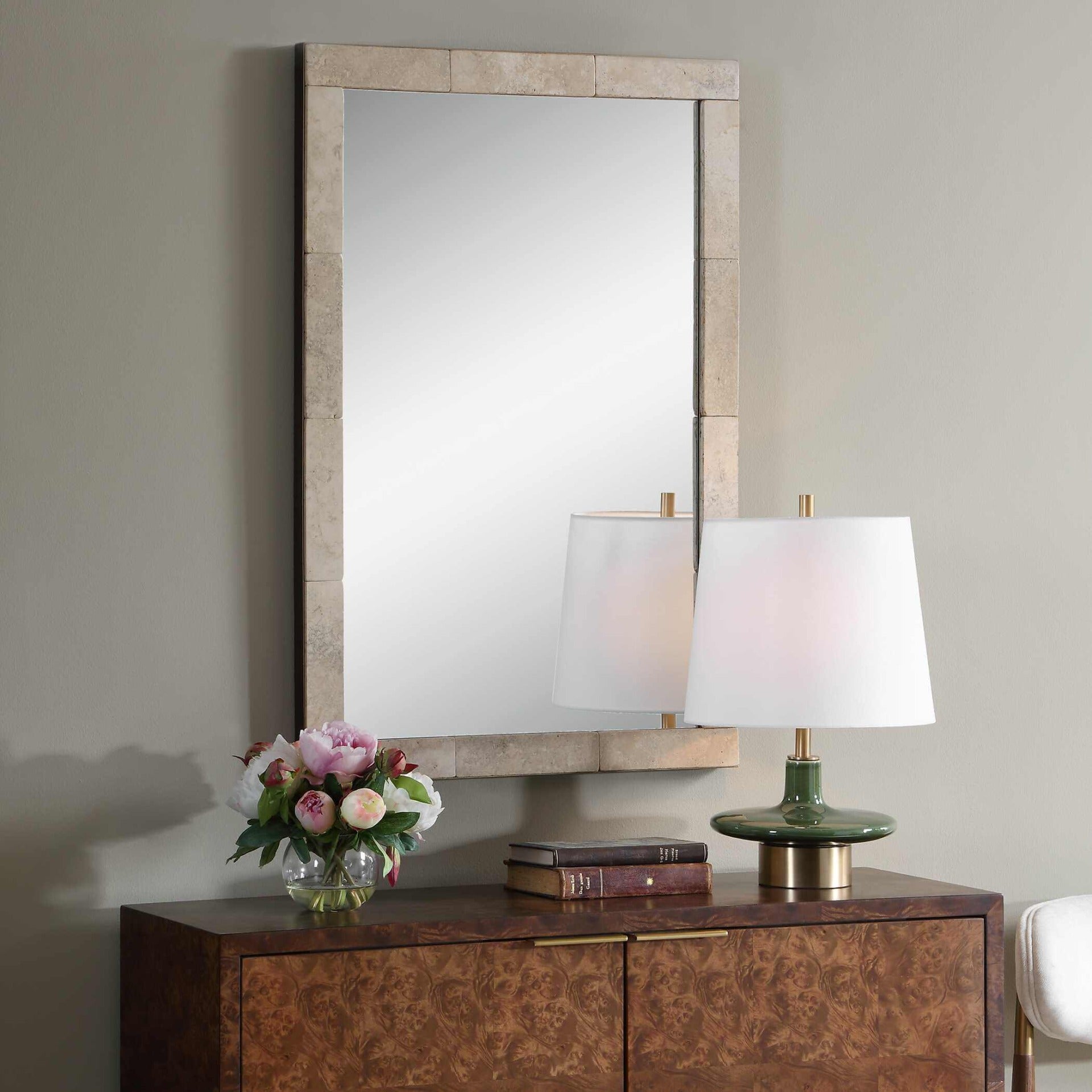 Pave Rectangular Travertine Mirror by Uttermost