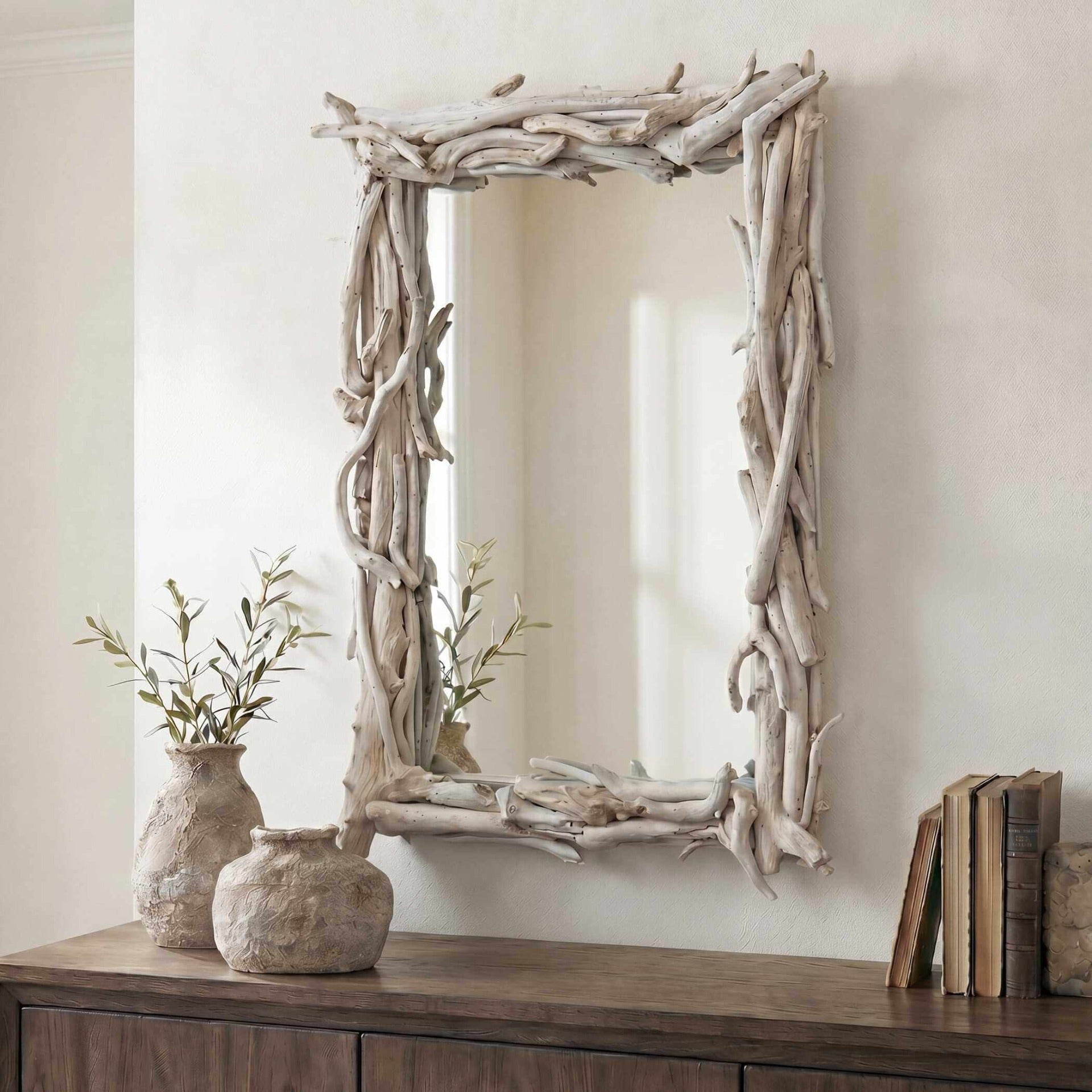 Rooted Reflection Bleached Teak Rectangular Mirror by Uttermost