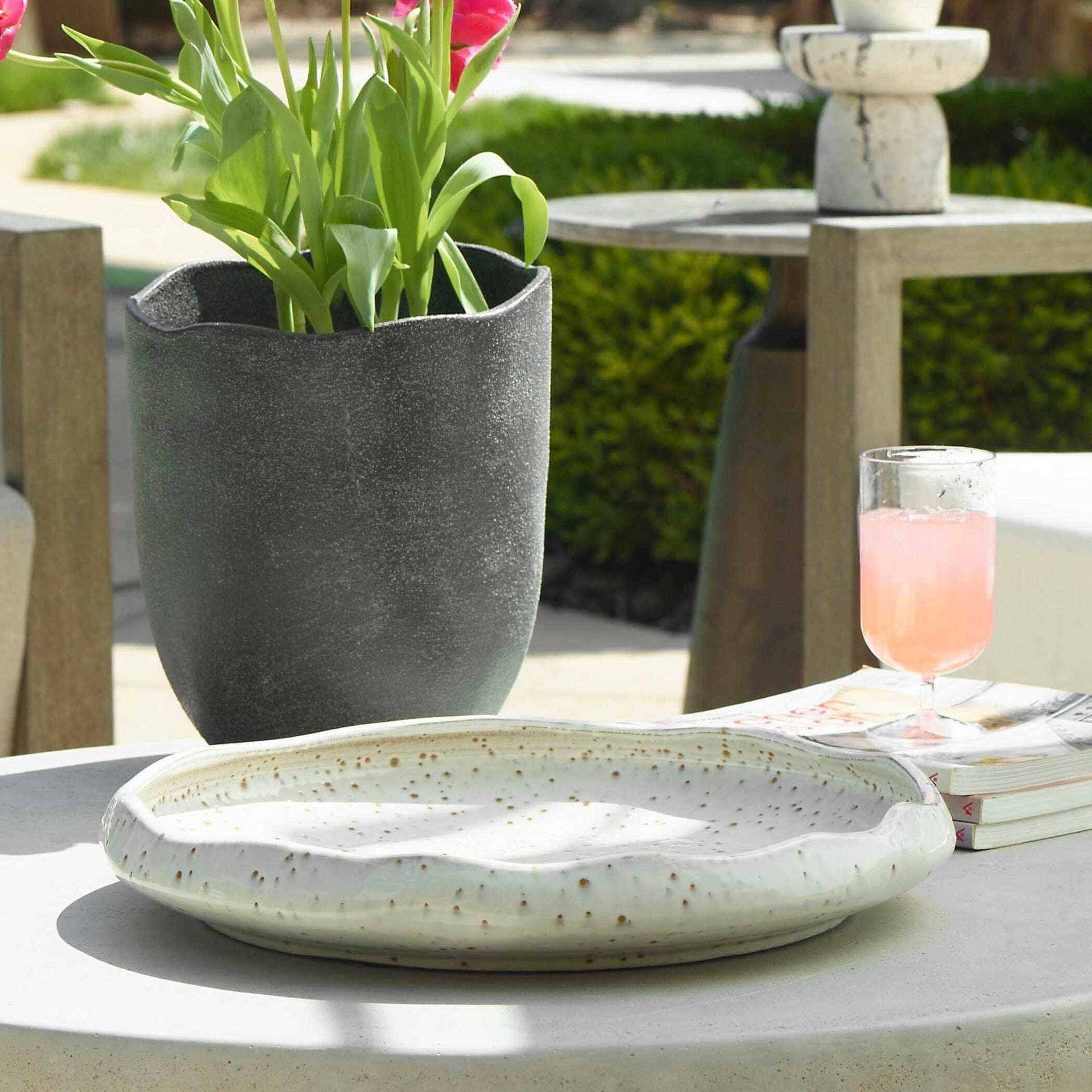 Stardust Ripple Indoor-Outdoor White Bowl by Uttermost