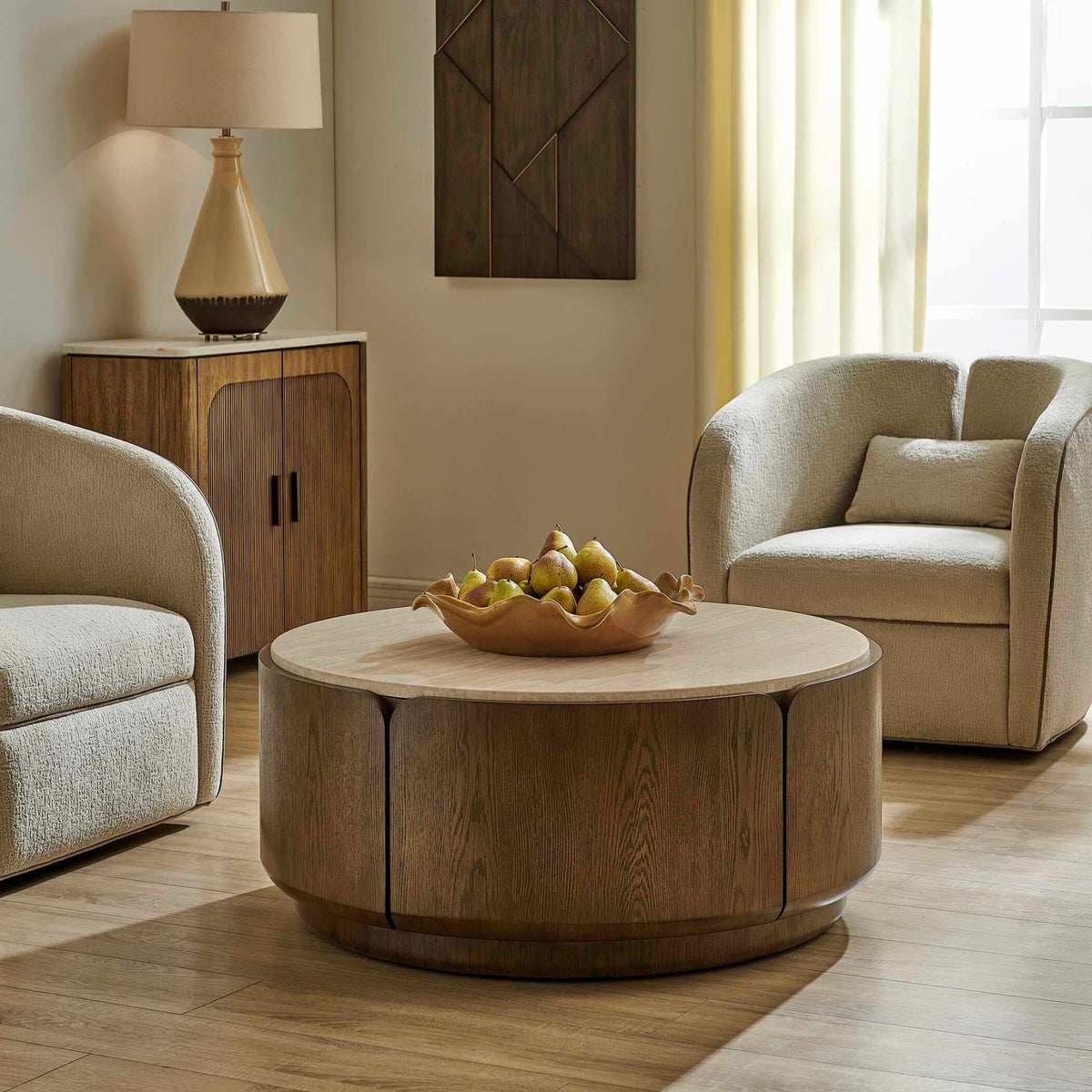 Tindall Round Travertine Coffee Table by Uttermost