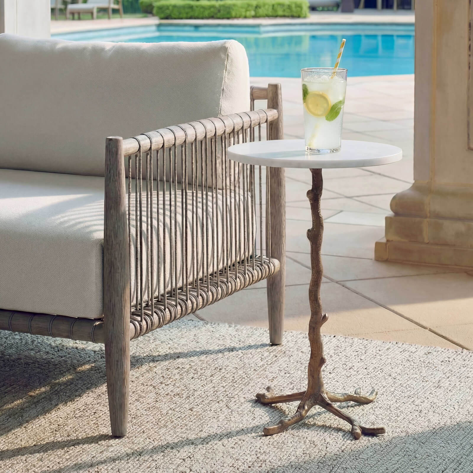 Calais White Marble Side Table by Uttermost