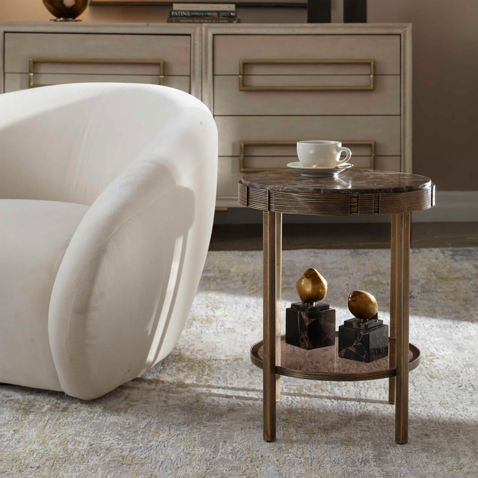 Cusano Round Dark Marble Side Table by Uttermost