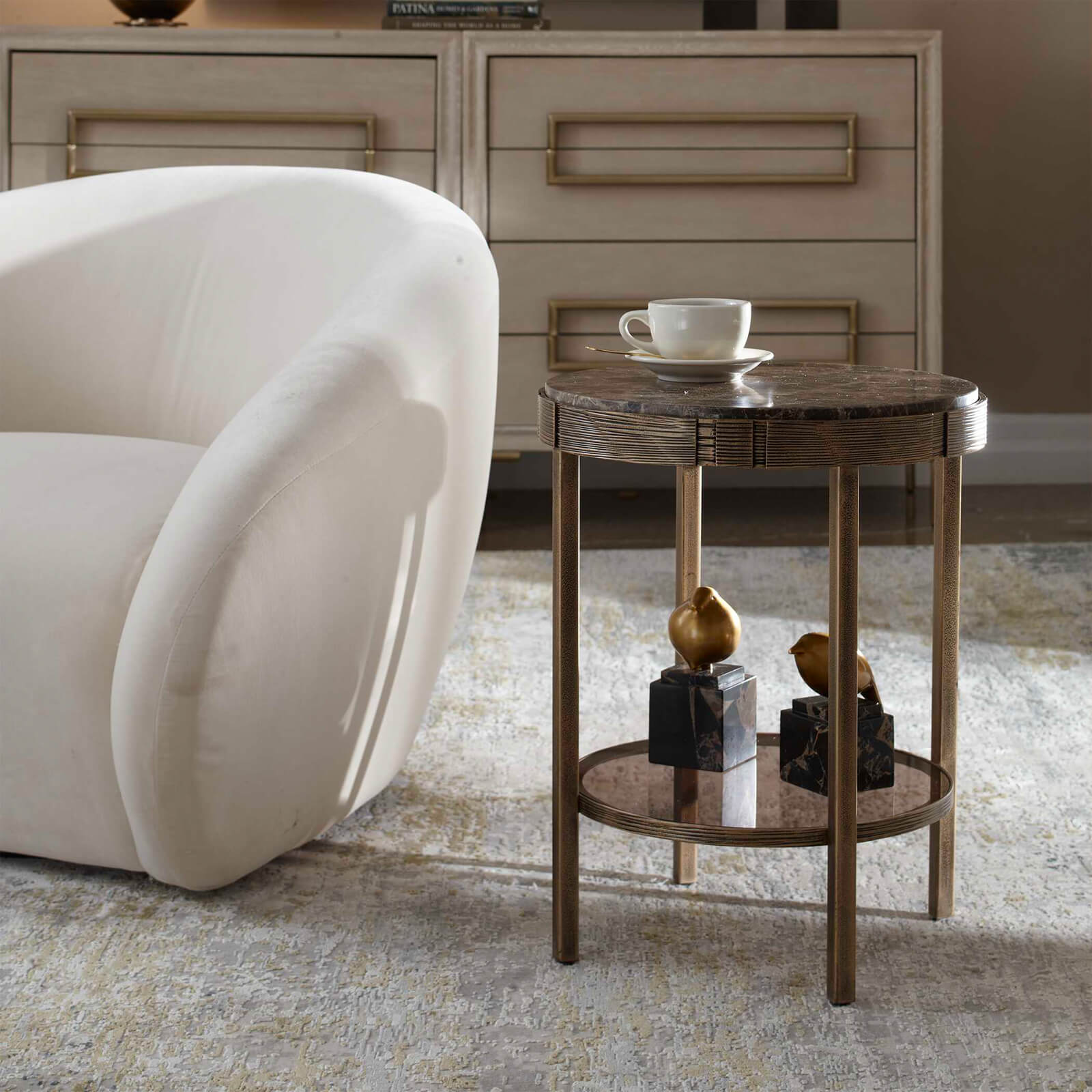 Cusano Round Dark Marble Side Table by Uttermost