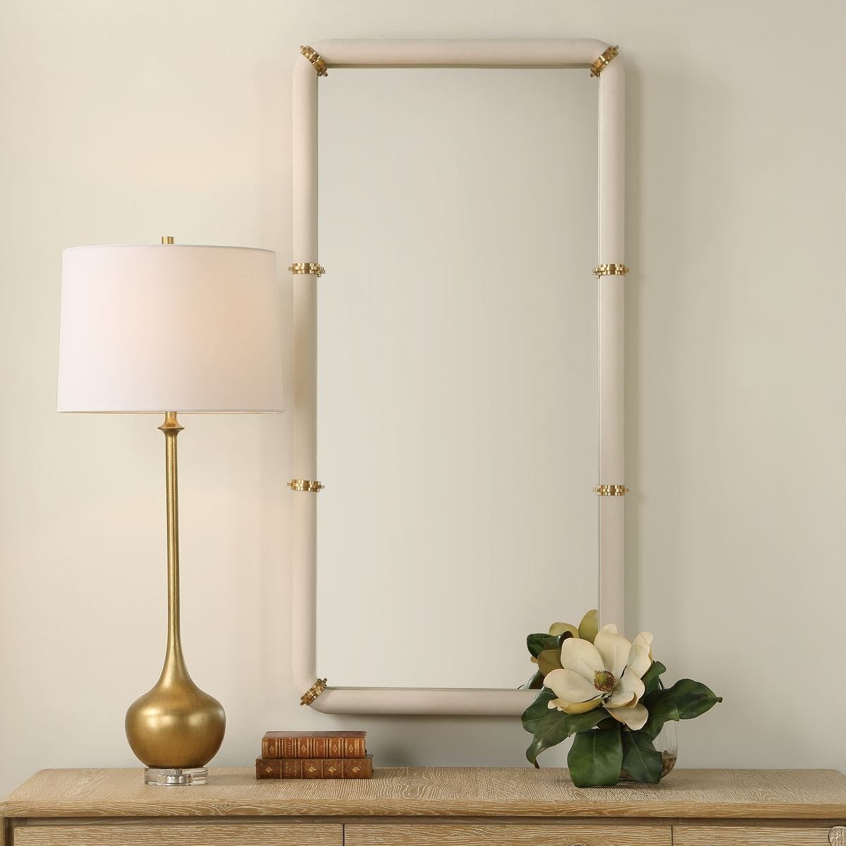 Cyprus Mirror in White Leather by Uttermost