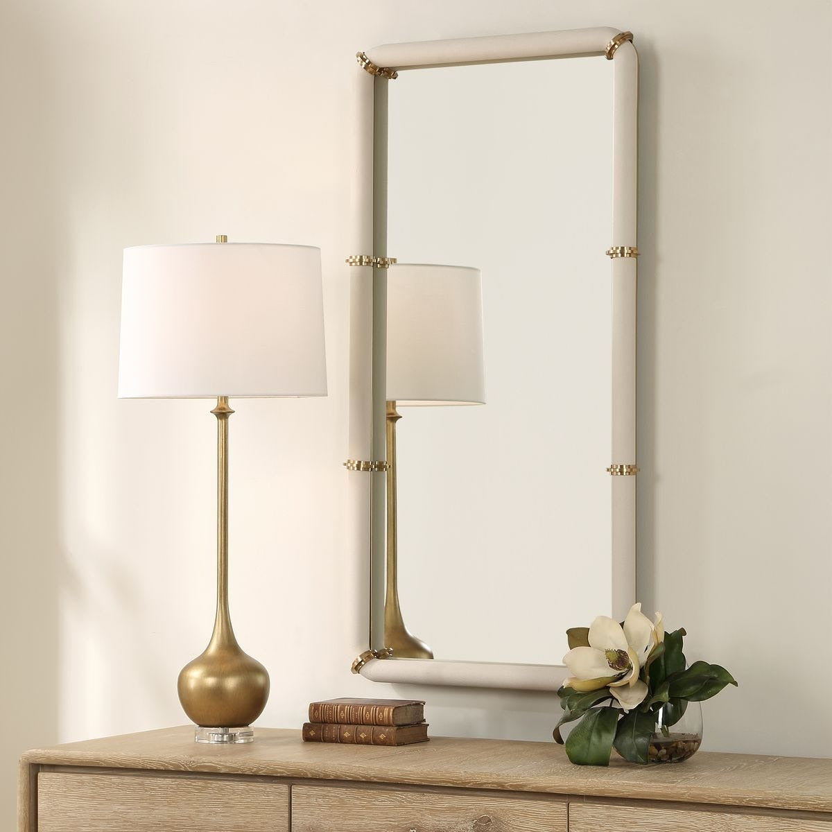 Cyprus Mirror in White Leather by Uttermost