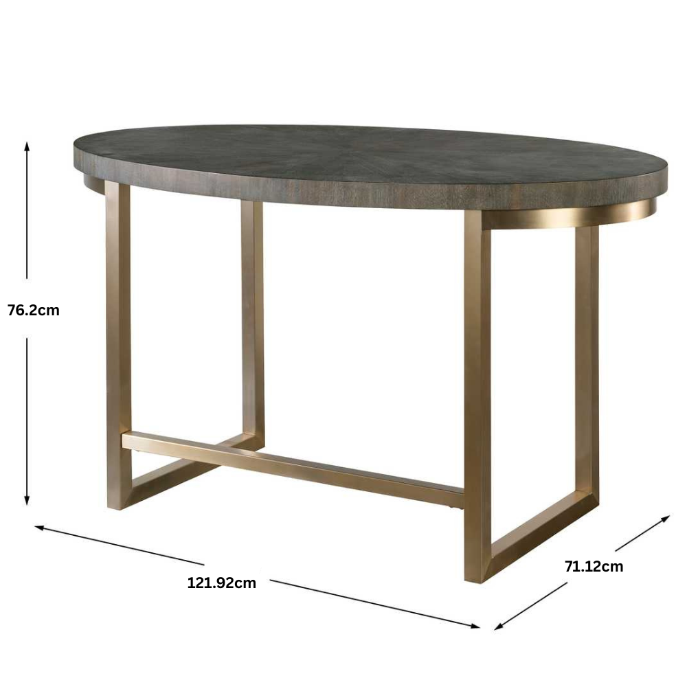 Taja Oval Writing Desk in Dark Walnut and Brushed Brass by Uttermost