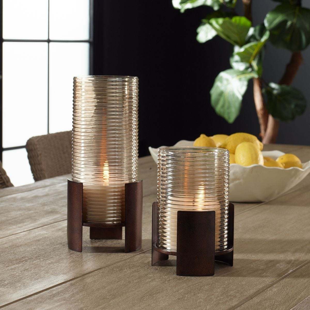 Fluted Fire Cylinder Candleholders - Set of 2 by Uttermost
