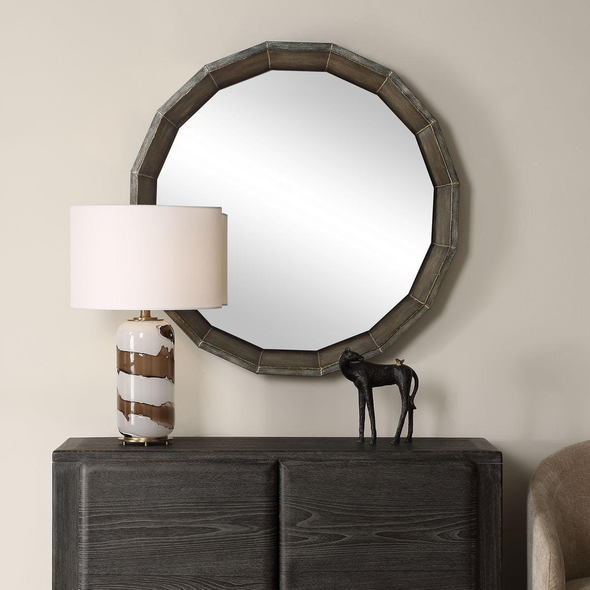 Neve Round Mirror in Bronze by Uttermost