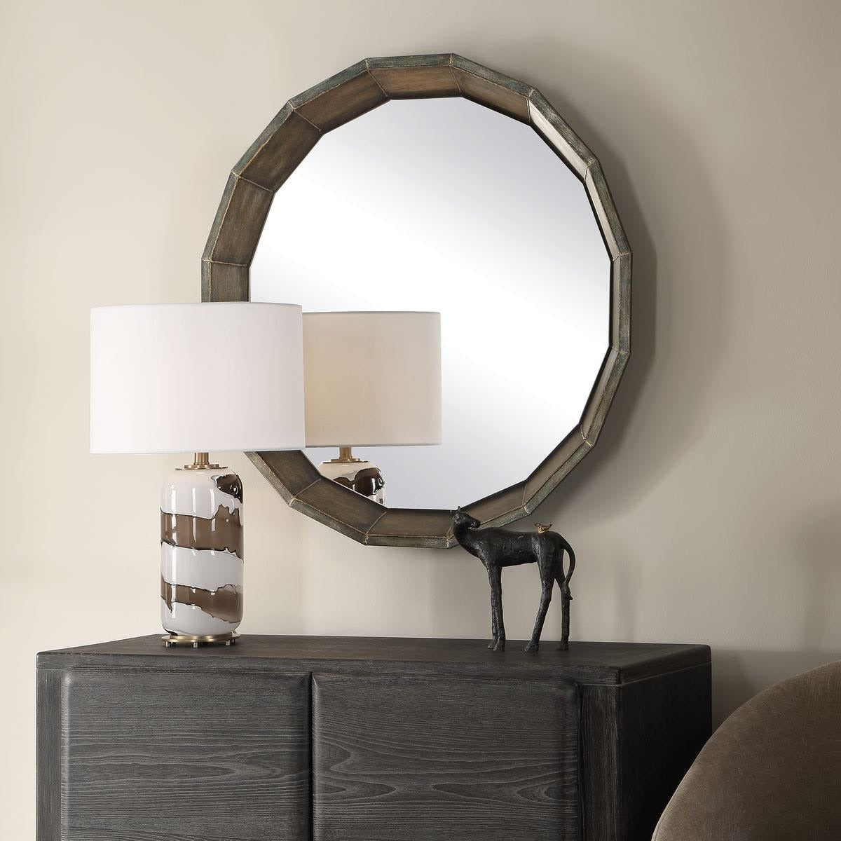 Neve Round Mirror in Bronze by Uttermost