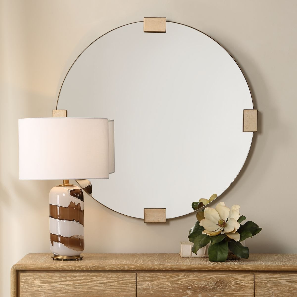 Russo Round Mirror in Travertine by Uttermost