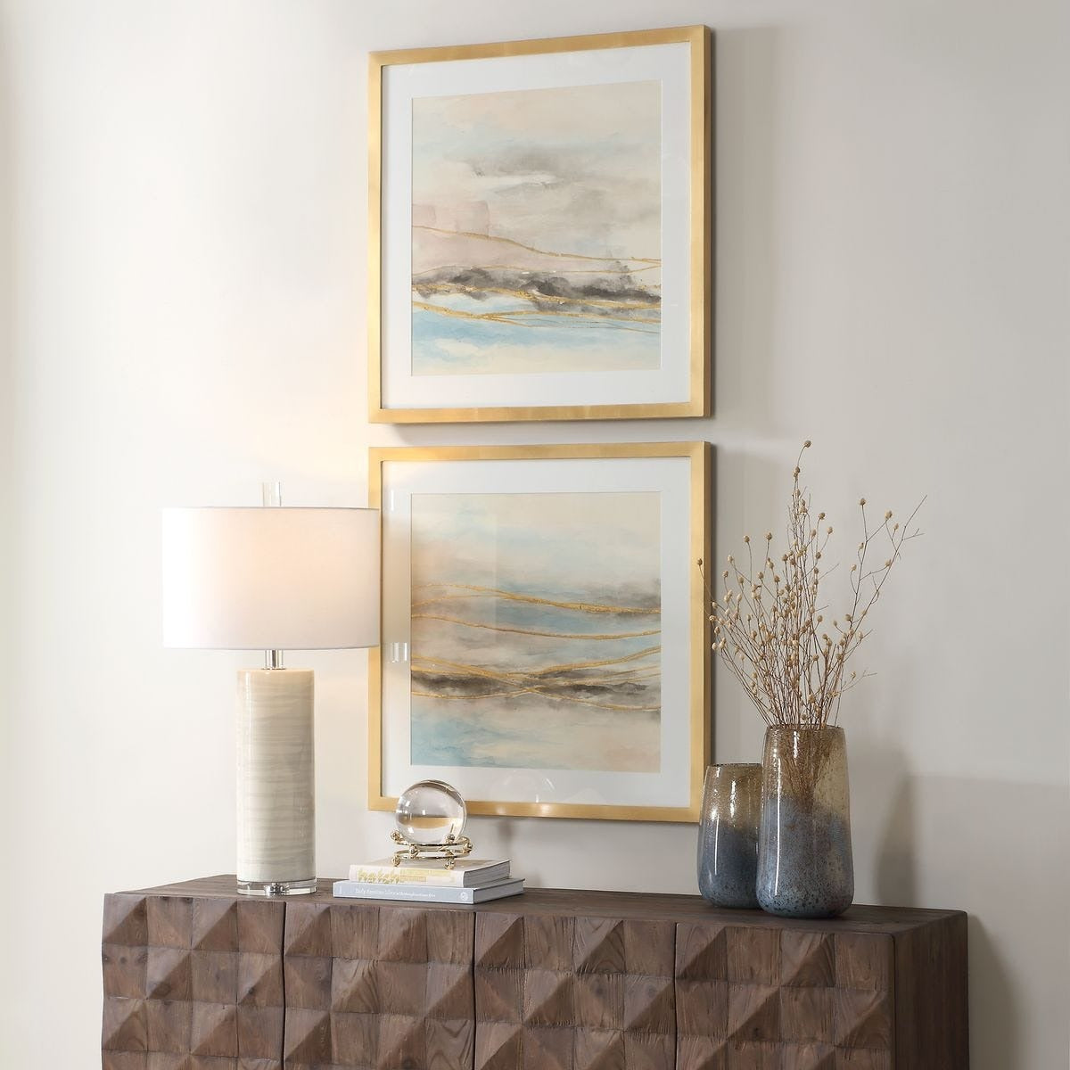 So Golden Abstract Landscape Prints - Set of 2 by Uttermost