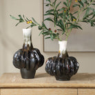 Umbrian Gourd Vases in White and Brown - Set of 2 by Uttermost